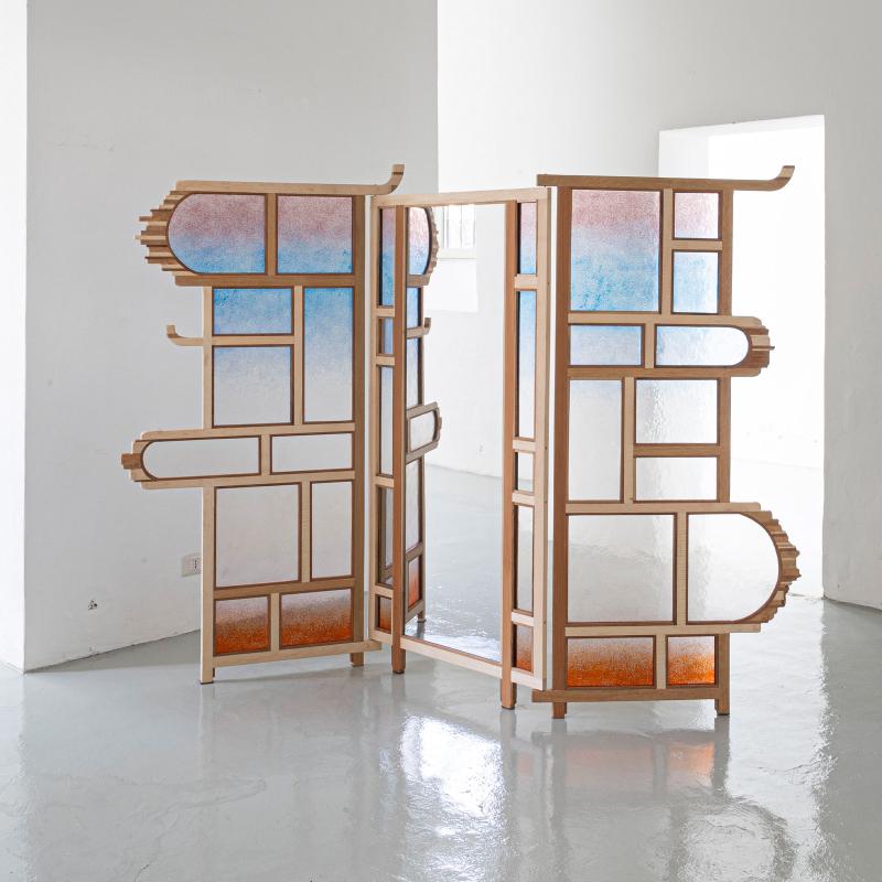 Tela Do Nascer Do Sol Paravent aus Holz und Muranoglas von Andrea Zambelli im Zustand „Neu“ im Angebot in Milan, IT