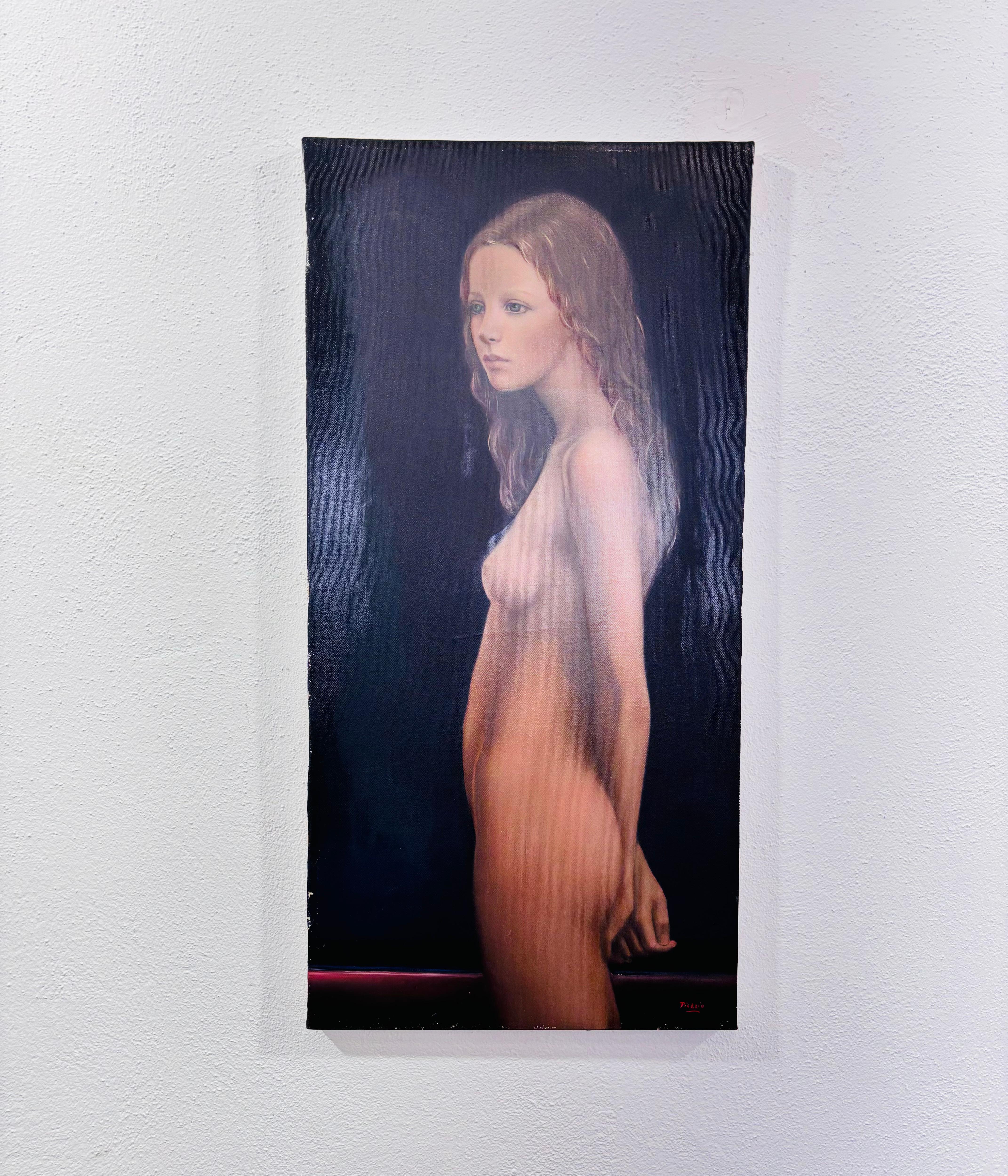 Pasquale Picazio Canvas Nude of Young Girl 1970's In Good Condition For Sale In Taranto, IT