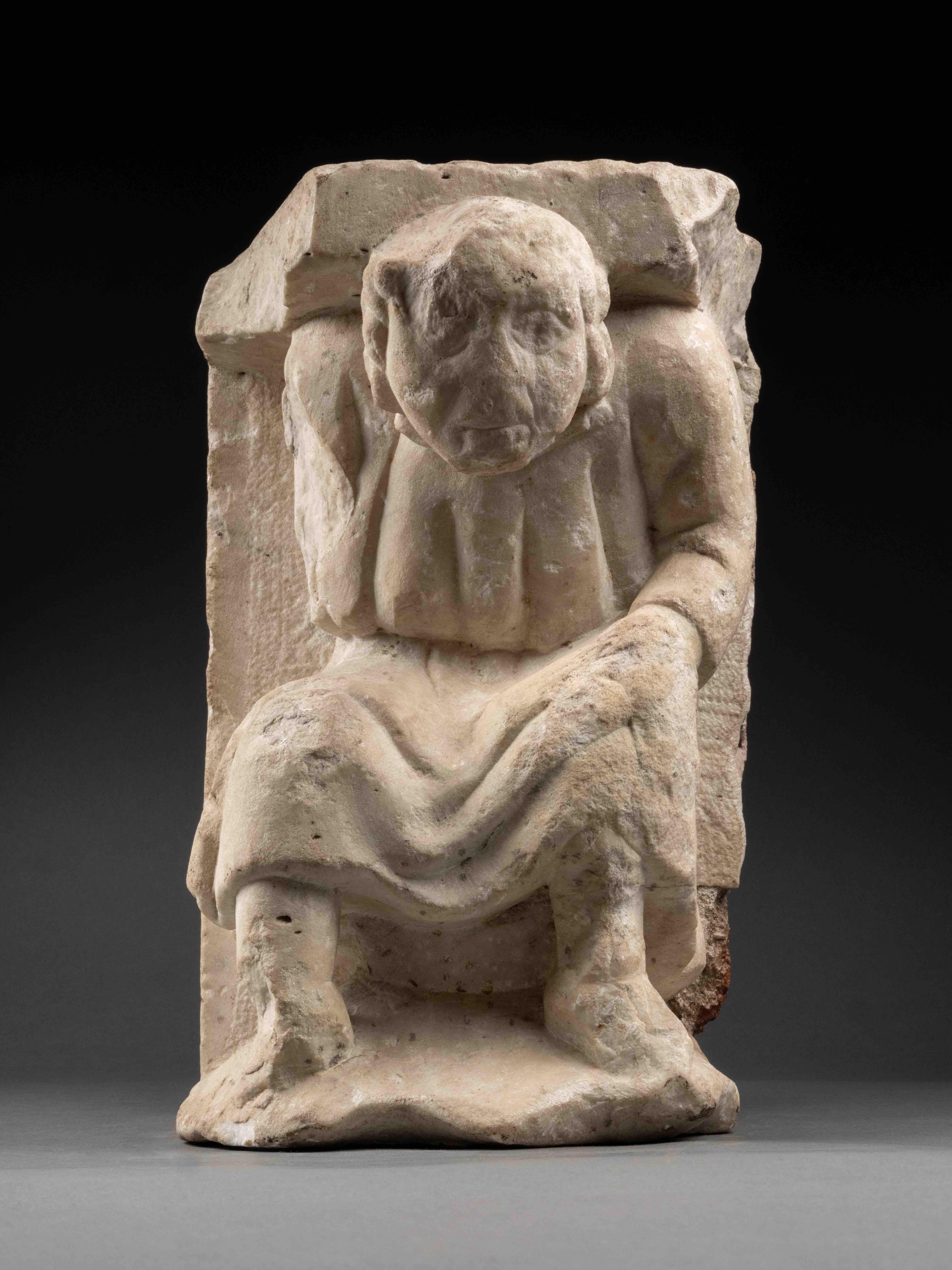 18th Century and Earlier Romanesque Telamon - Northern Italy, late 12th (Reemployed Roman marble) For Sale