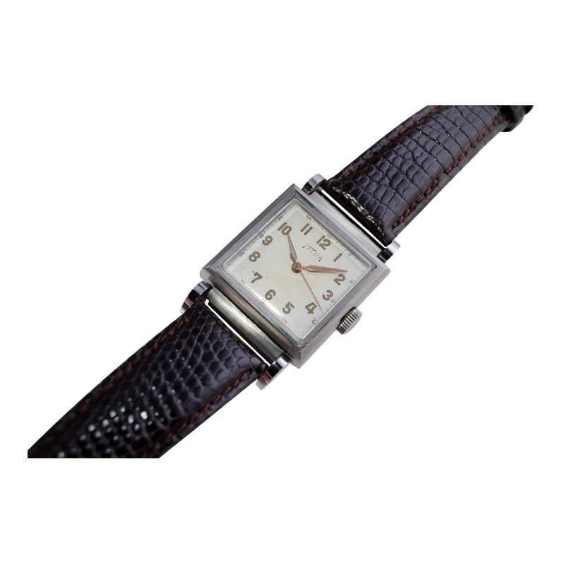 Telda Steel Art Deco Tank Style Watch New, Old Stock with Original Dial 1950's For Sale 7