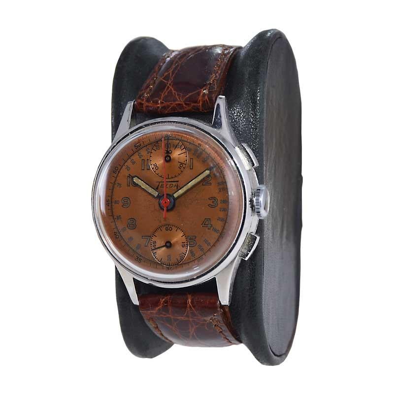 Telda chronographe en acier avec cadran d'origine, c. 1940 Unisexe en vente