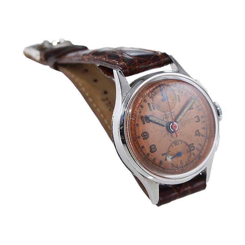 Telda chronographe en acier avec cadran d'origine, c. 1940 en vente 1