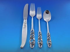 Tele by Mylius Brodrene Silver Flatware Set Service 55 pcs Norwegian Pierced