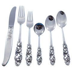 Vintage Tele by Mylius Brodrene Silver Flatware Set Service 55 pcs Norwegian Pierced