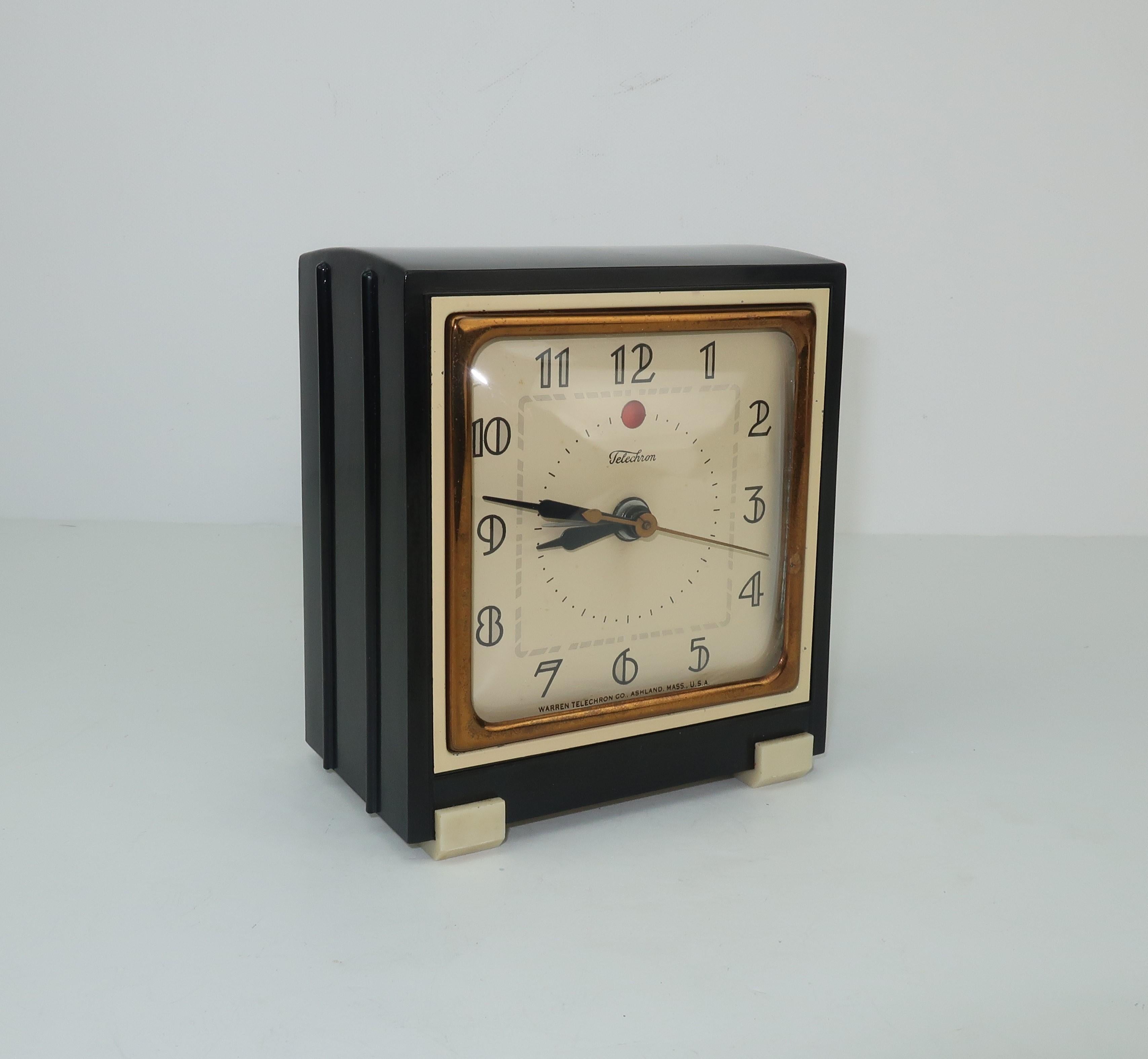 Beige Telechron 1930's Art Deco Alarm Clock