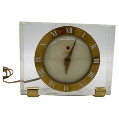 Vintage Telechron Model 7H141 Lucite & Brass Electric Desk Clock