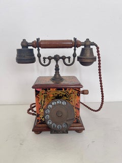 Téléphone de table vintage style Boulle - Bois et laiton