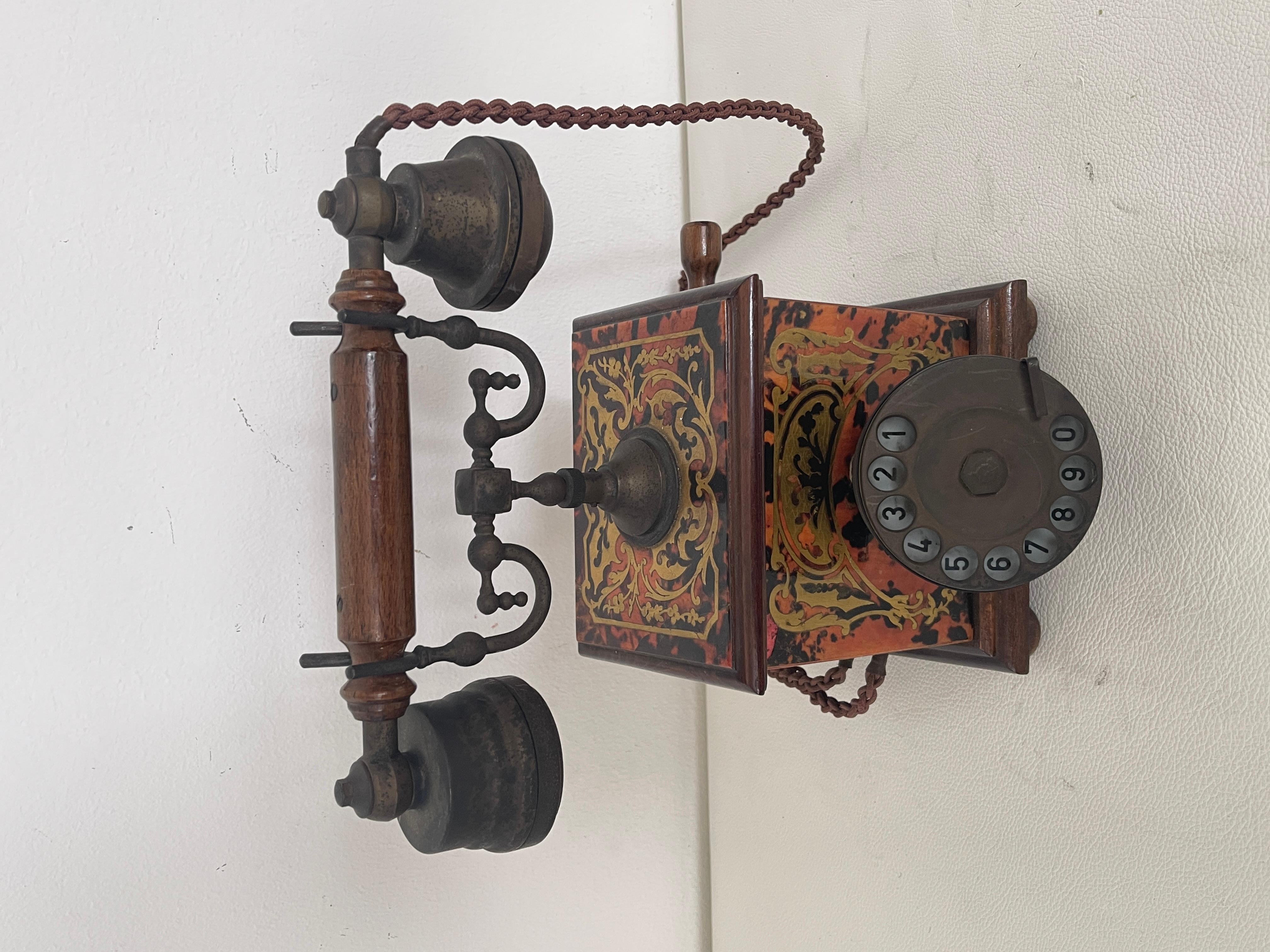 20th Century Telefono da Tavolo d'Epoca in Stile Boulle – Legno e Ottone in vendita
