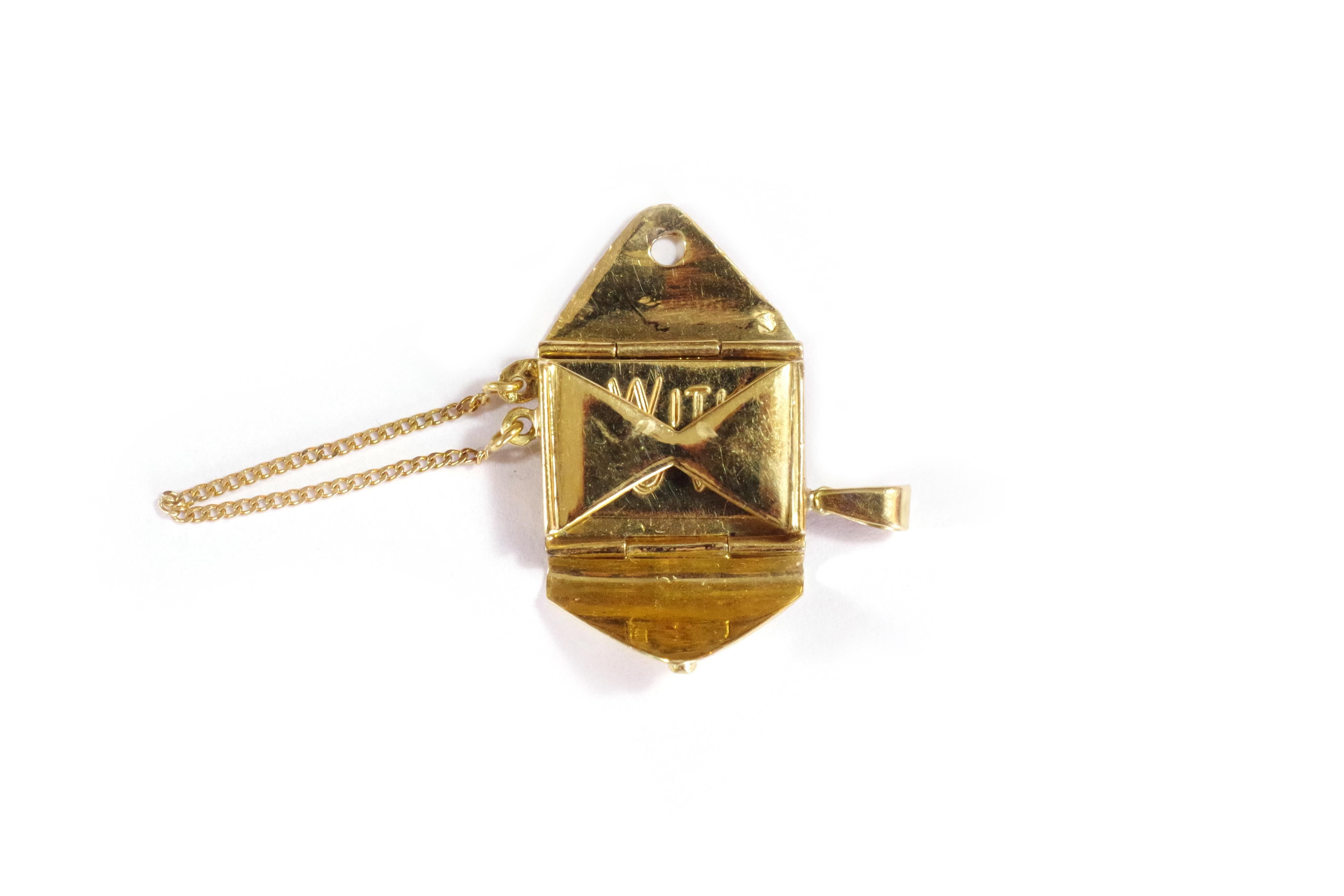 Telegram love letter pendant, Retro secret charm with love 18k gold,  1