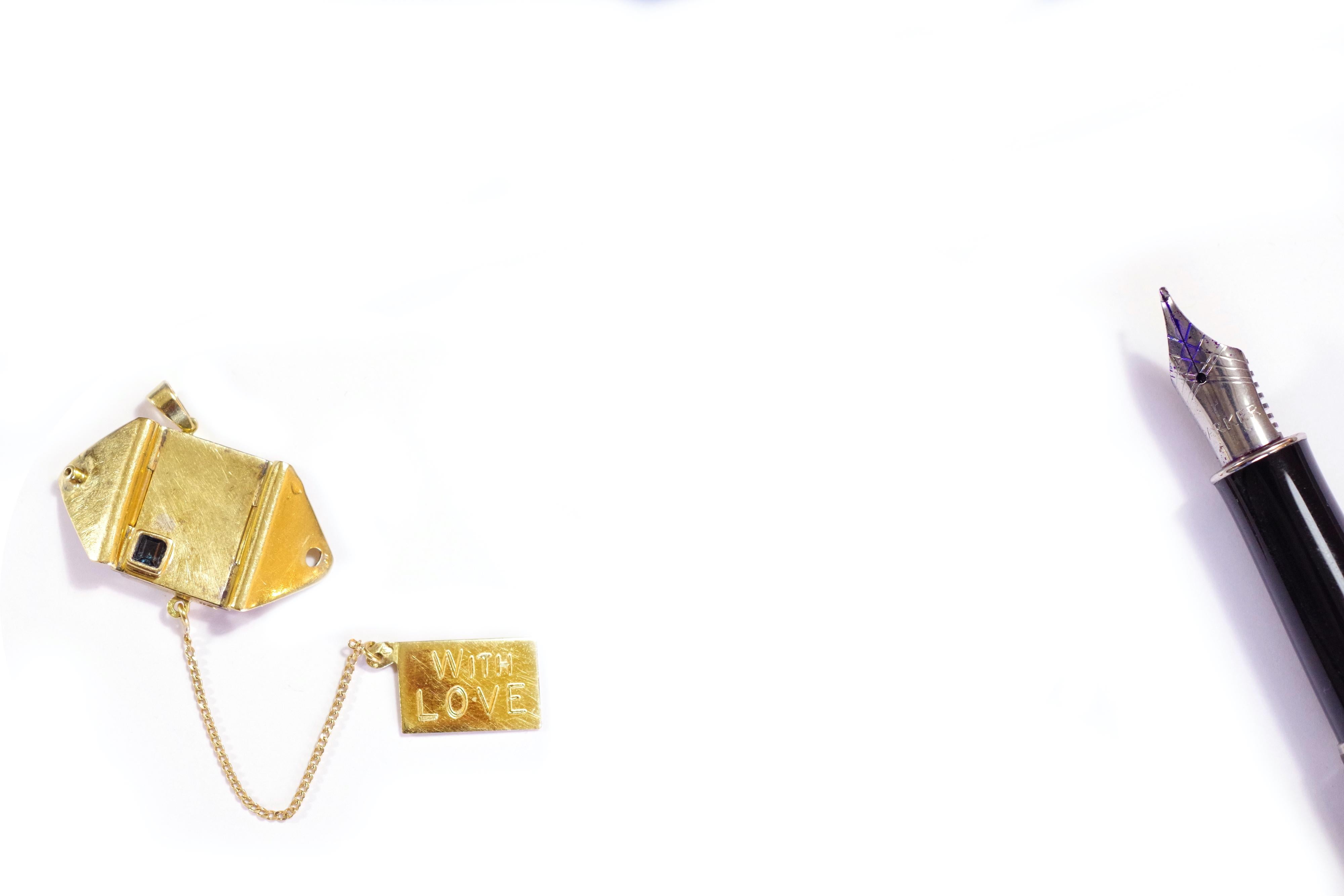 Telegram love letter pendant, Retro secret charm with love 18k gold,  2