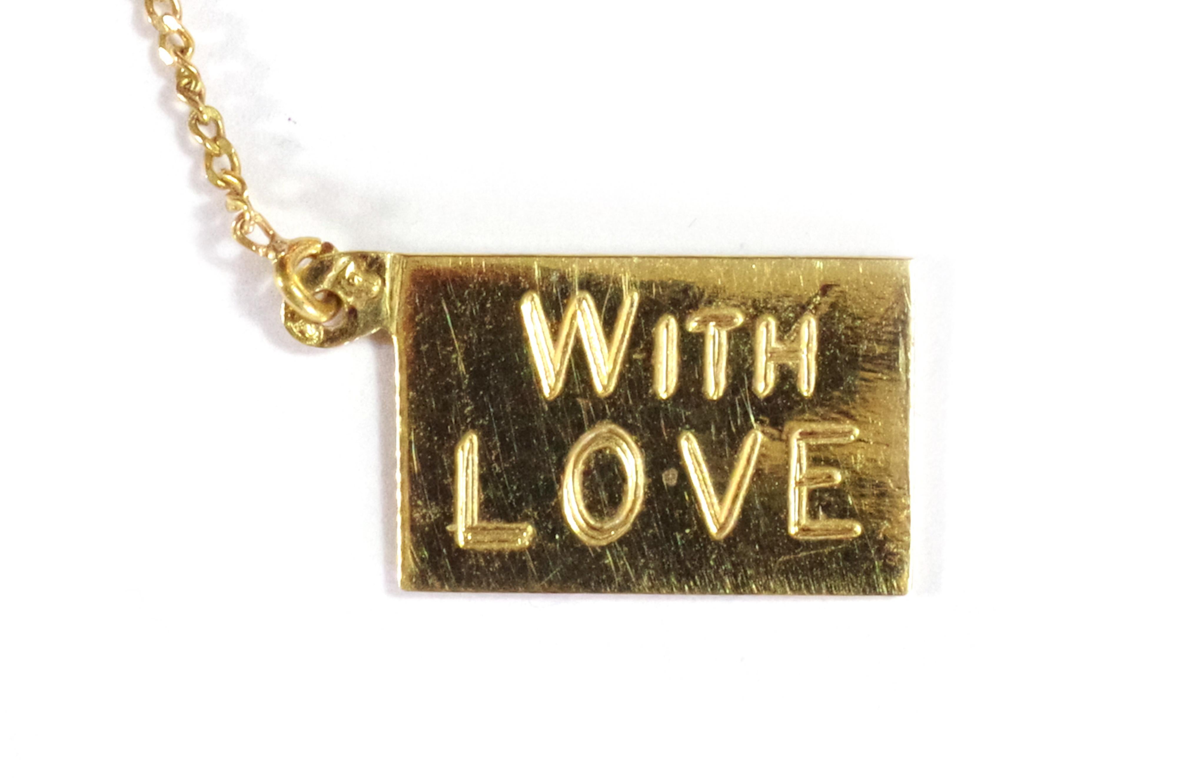 Telegram love letter pendant, Retro secret charm with love 18k gold,  3
