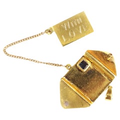 Telegram love letter pendant, Retro secret charm with love 18k gold, 