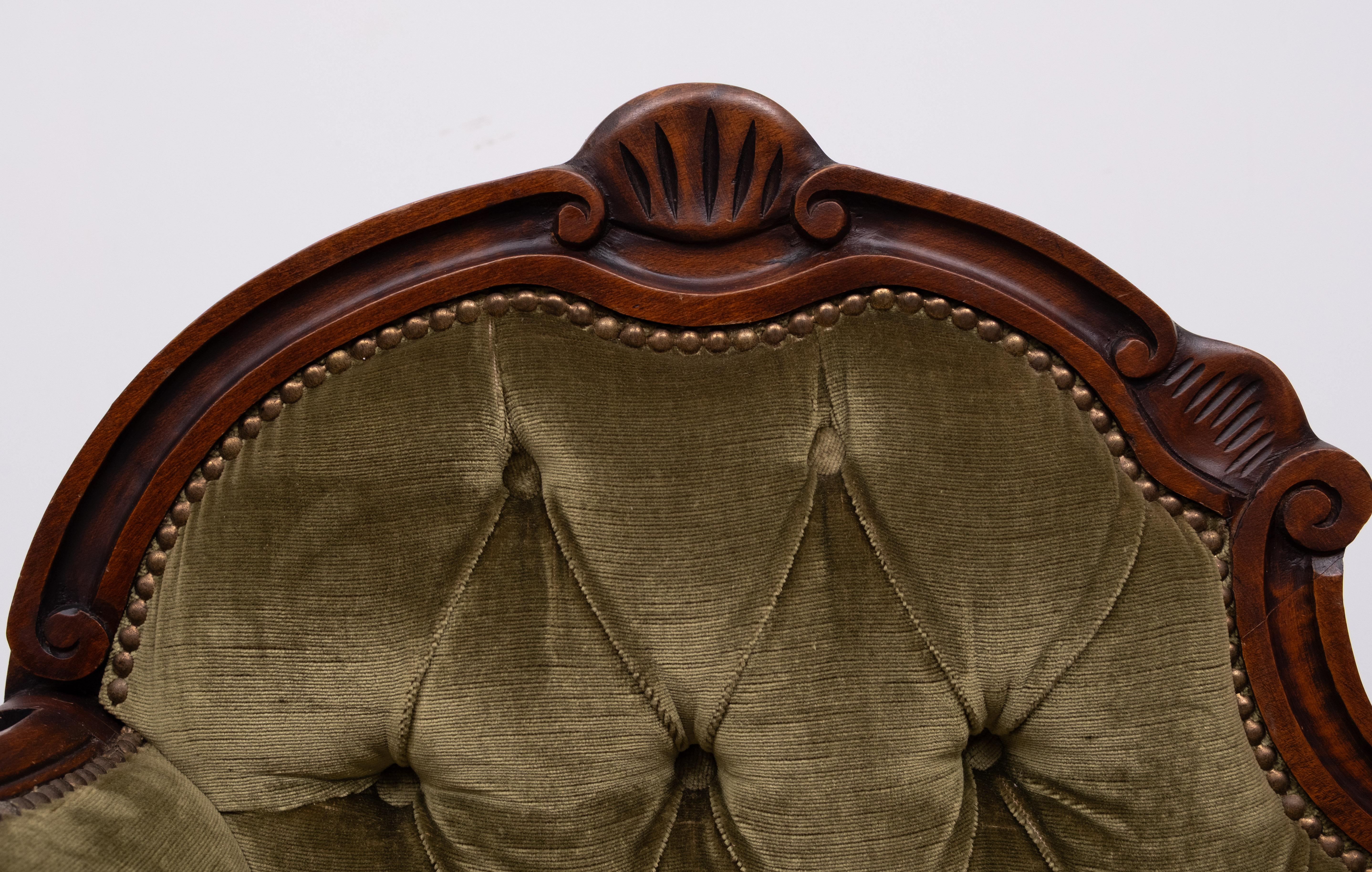 Sofá Teléfono Terciopelo Verde Estilo Reina Ana Años 60 en Bueno estado para la venta en Den Haag, NL