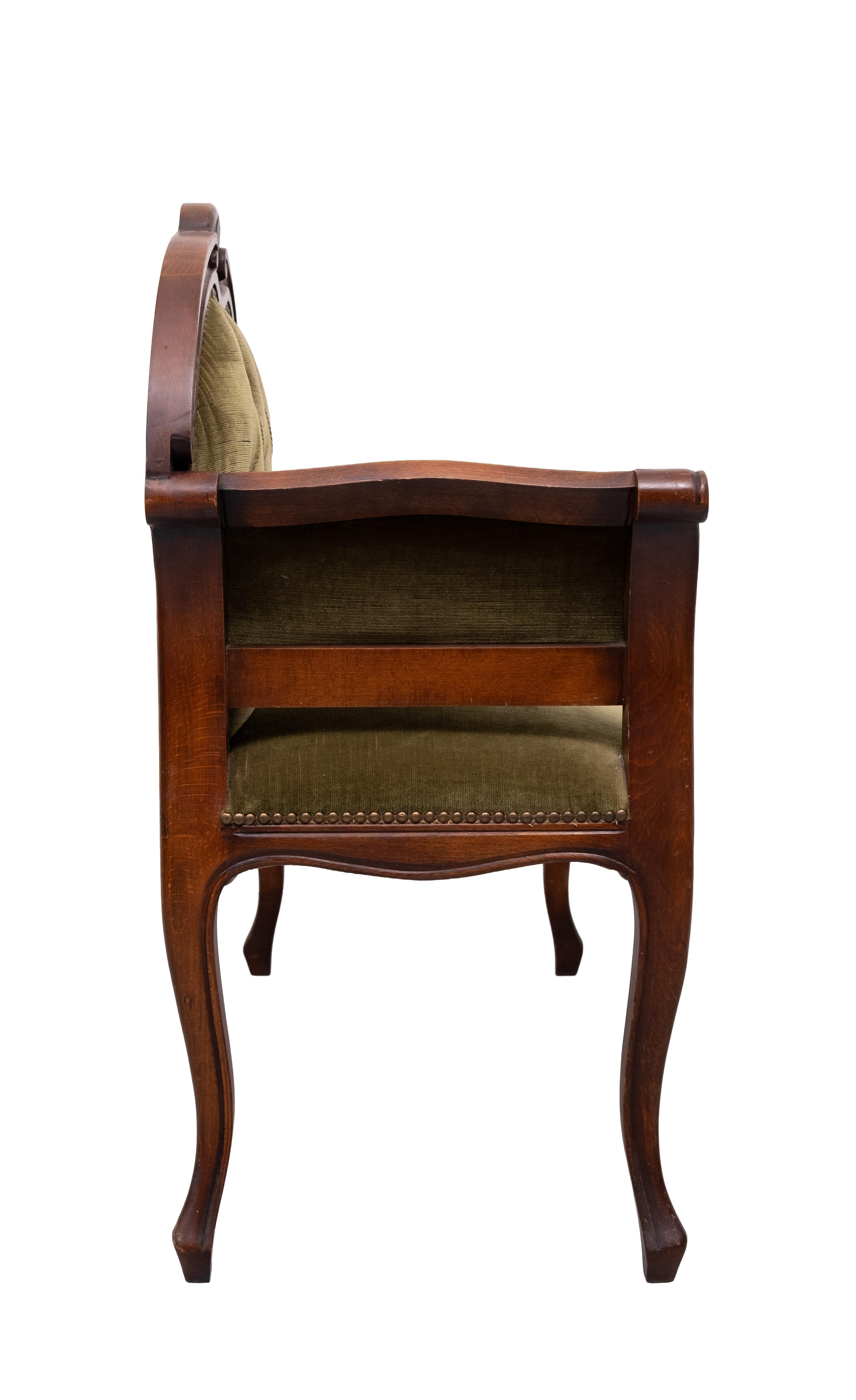 Sofá Teléfono Terciopelo Verde Estilo Reina Ana Años 60 en venta 2