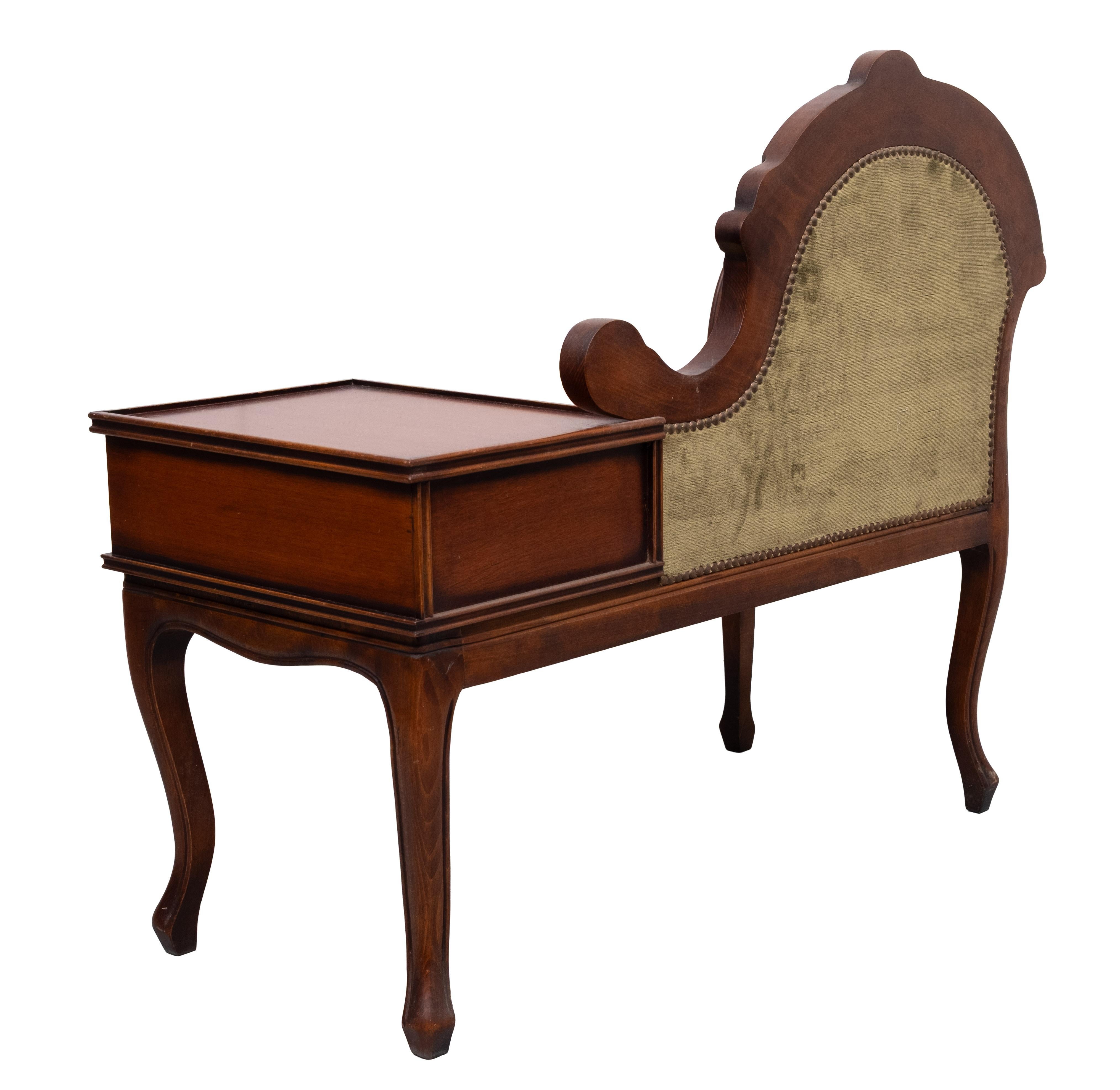 Sofá Teléfono Terciopelo Verde Estilo Reina Ana Años 60 en venta 4