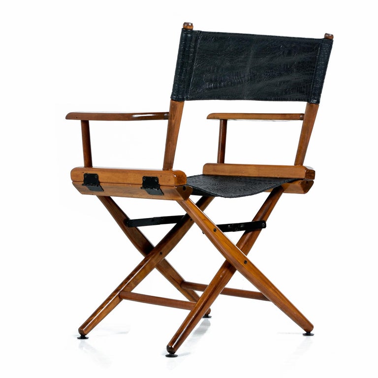 Director Chair Set by Telescope, Restored with Black Alligator Leather at  1stDibs