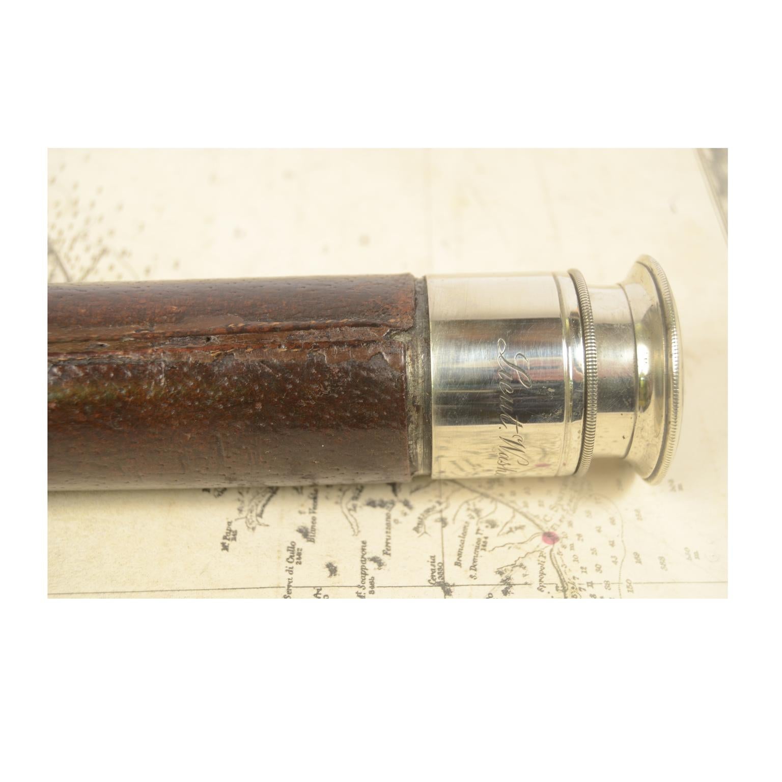 19th century Antique Telescope of Chromed Brass with Leather-Covered Handle, 8
