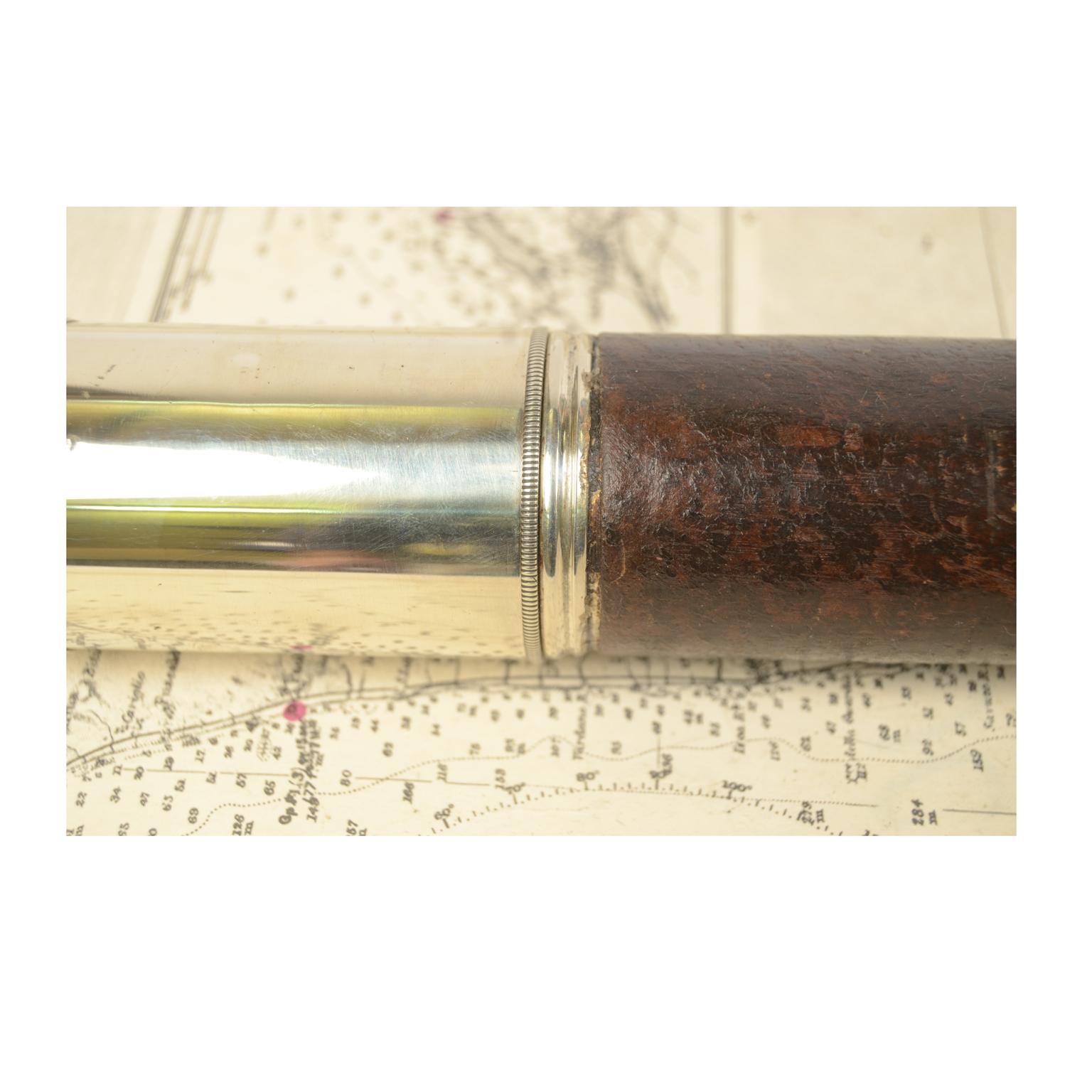 19th century Antique Telescope of Chromed Brass with Leather-Covered Handle, 9