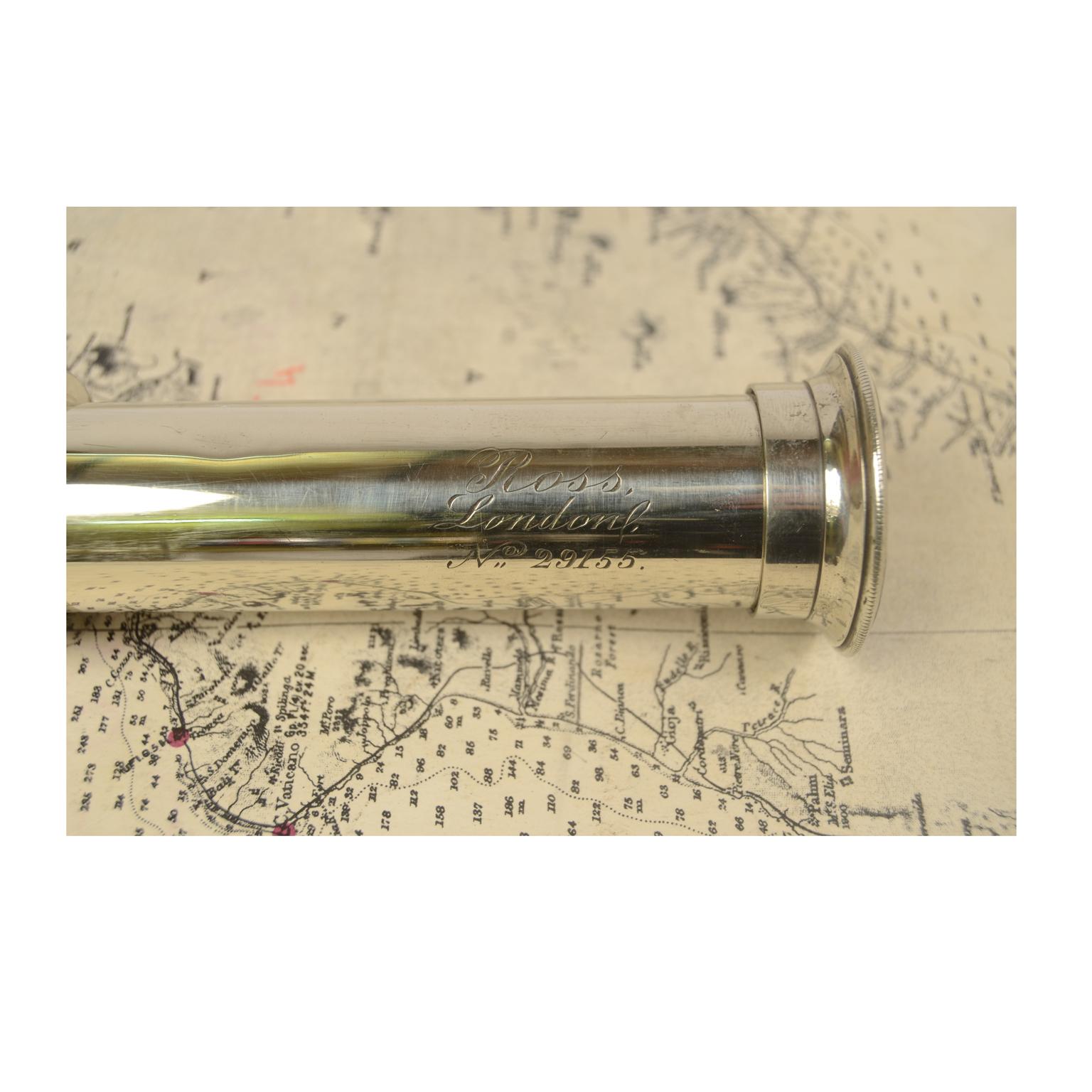 Mid-19th Century 19th century Antique Telescope of Chromed Brass with Leather-Covered Handle,