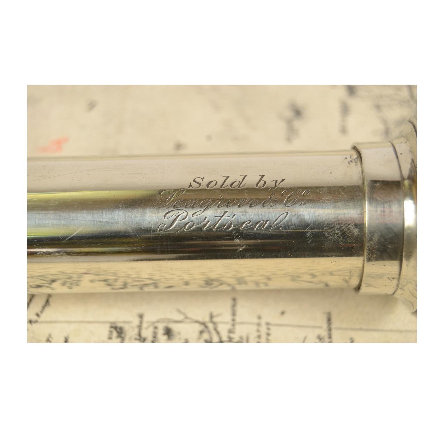 19th century Antique Telescope of Chromed Brass with Leather-Covered Handle, 1