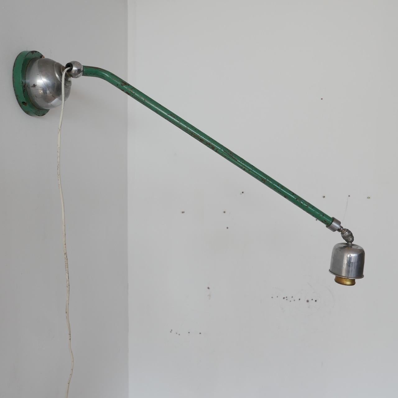 A telescopic wall light.

Sweden, circa 1950s.

Original green paint, some wear commensurate with age.

Re-wired and PAT Tested.

Location: London Gallery

Dimensions: 66 D when not extended x 11.5 W x 40 H. When extended it extends to 100