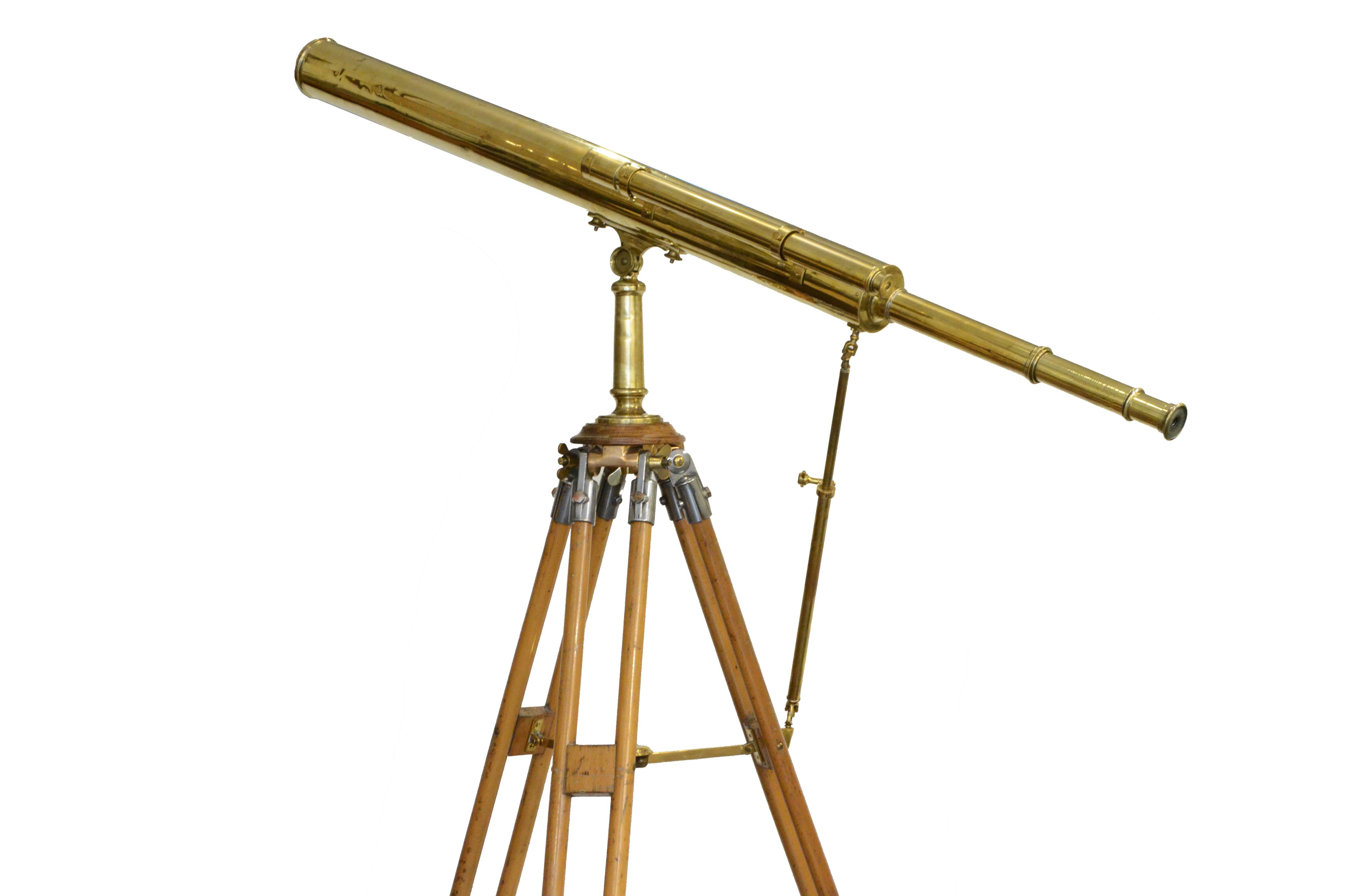 Late 19th Century Brass floor astronomical telescope signed Edmund Wheeler London 1870 For Sale