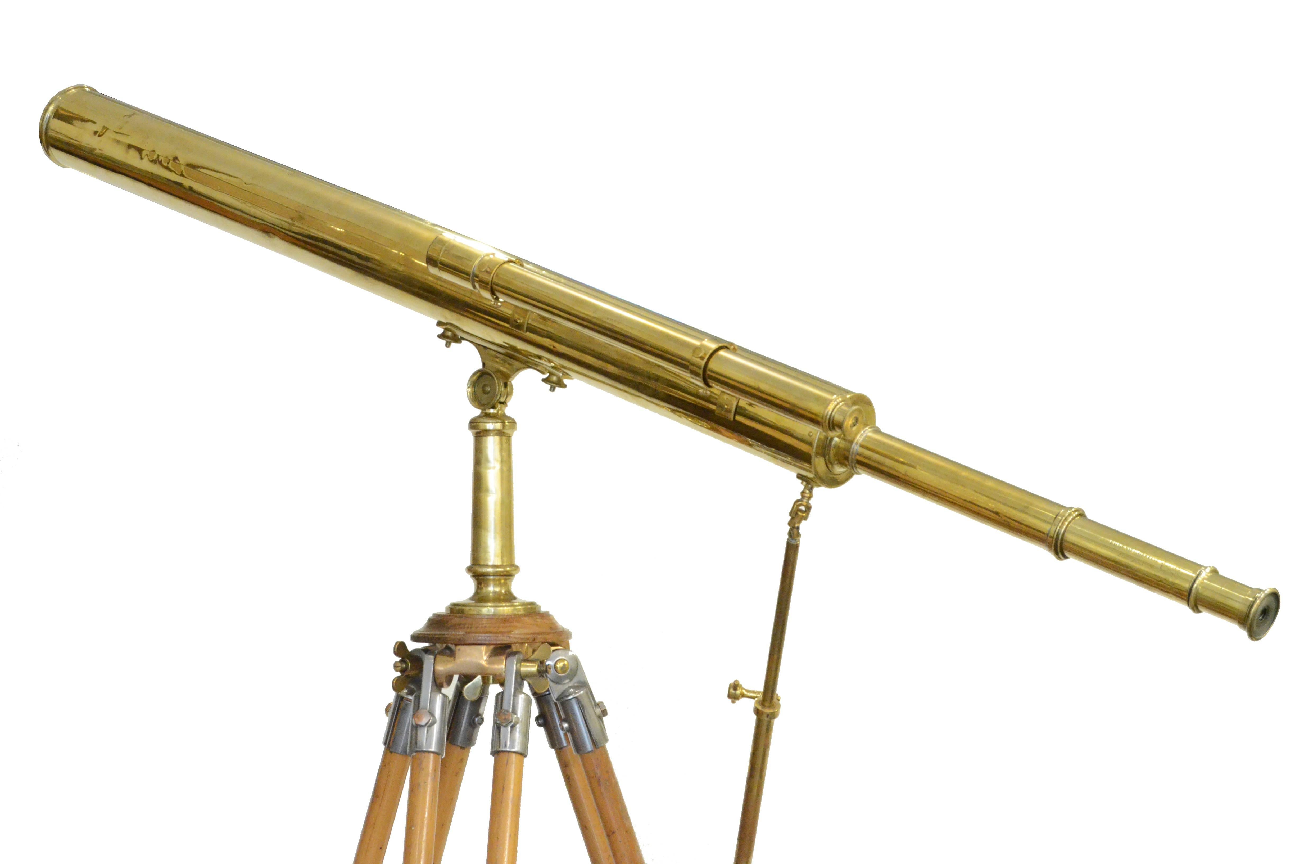 Brass floor astronomical telescope signed Edmund Wheeler London 1870 For Sale 2