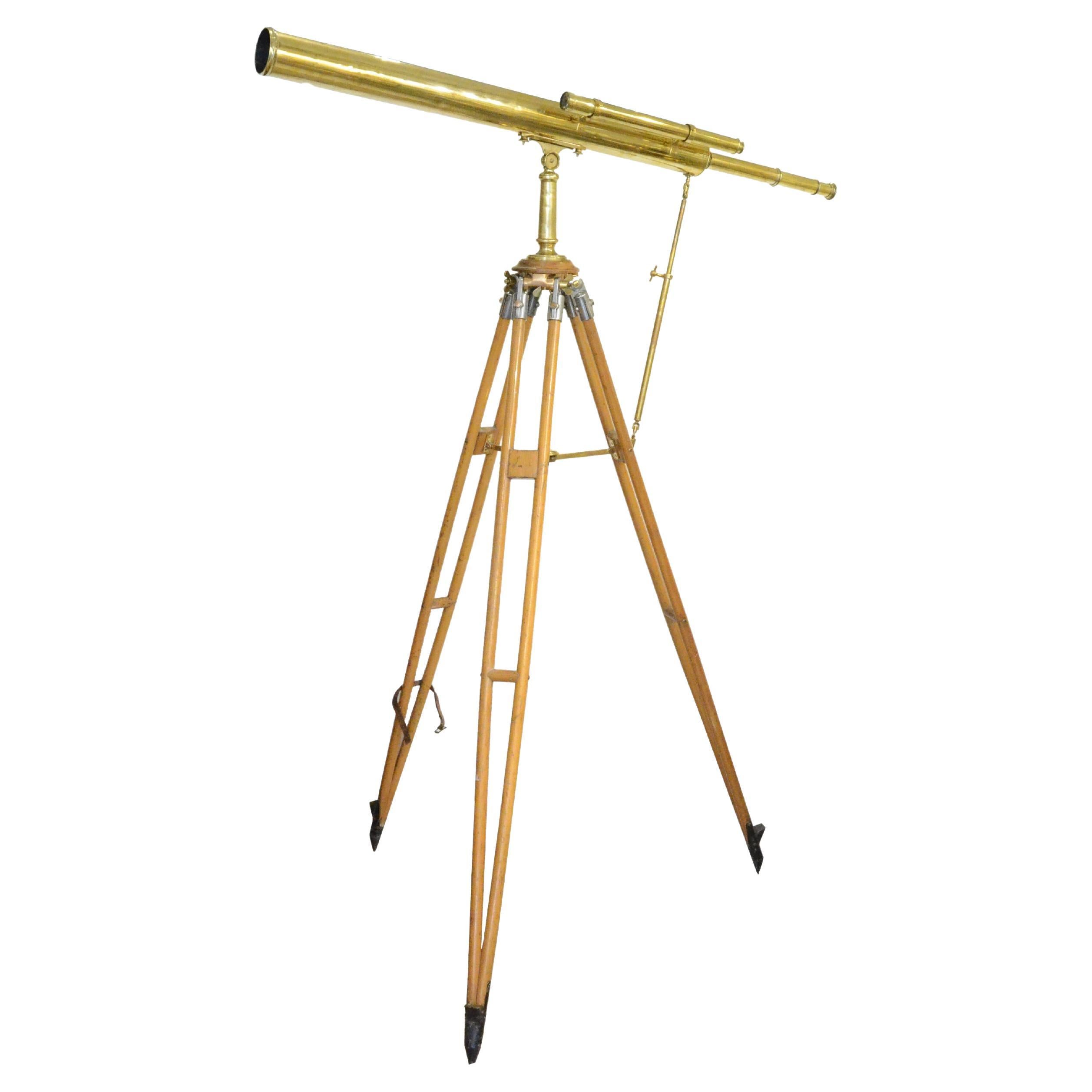 Brass floor astronomical telescope signed Edmund Wheeler London 1870 For Sale