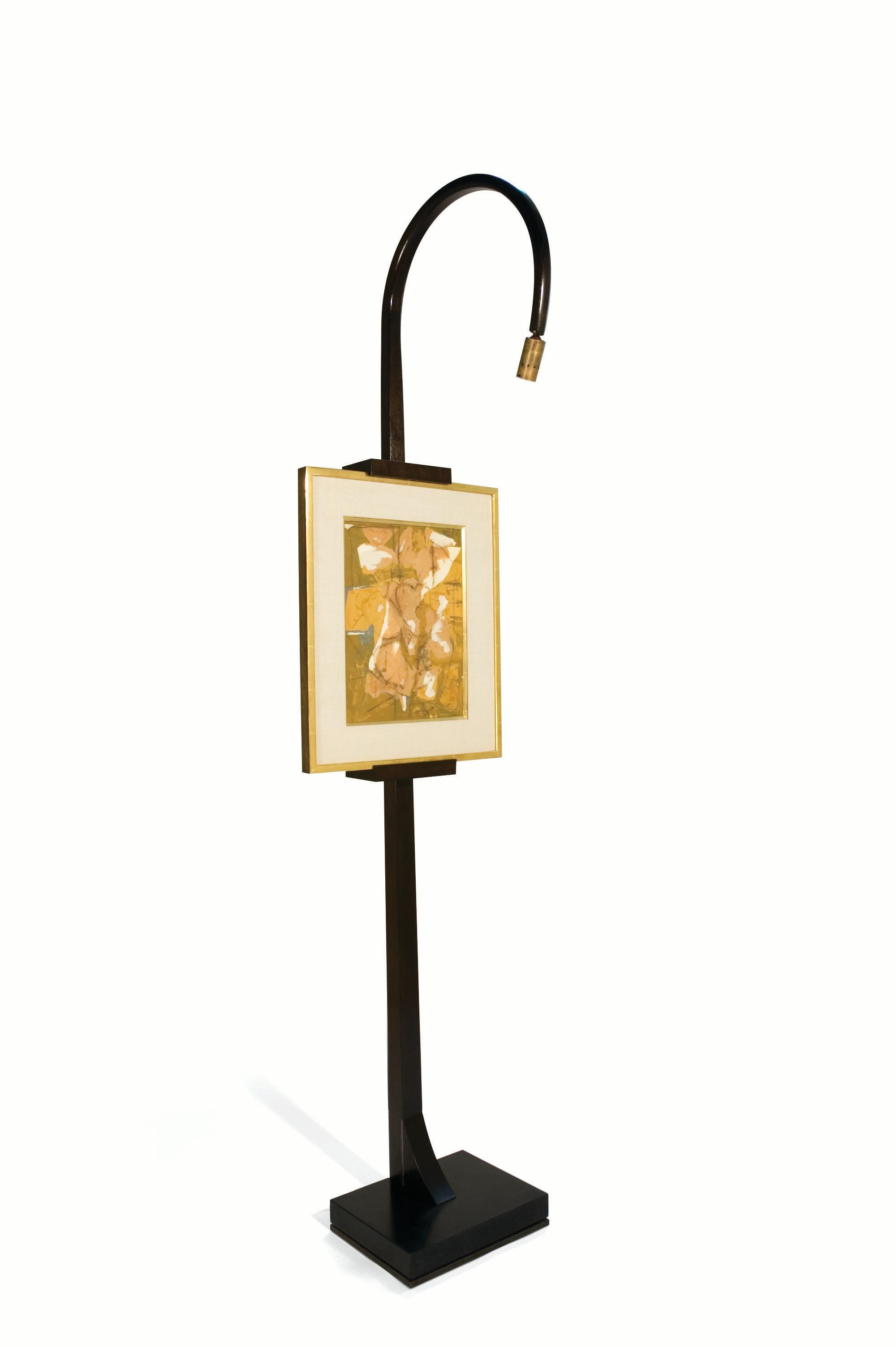 Television art stand and Fine Art easel display stand.
Shown in exotic wenge wood with absolute black granite base
Customizeable with numerous stones and exotic wood and a choice of bronze, patinated steel or stainless steel. Each piece signed by
