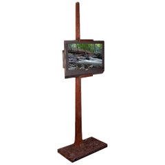 Television and Art Easel Display Stand in Stone and Exotic Wood