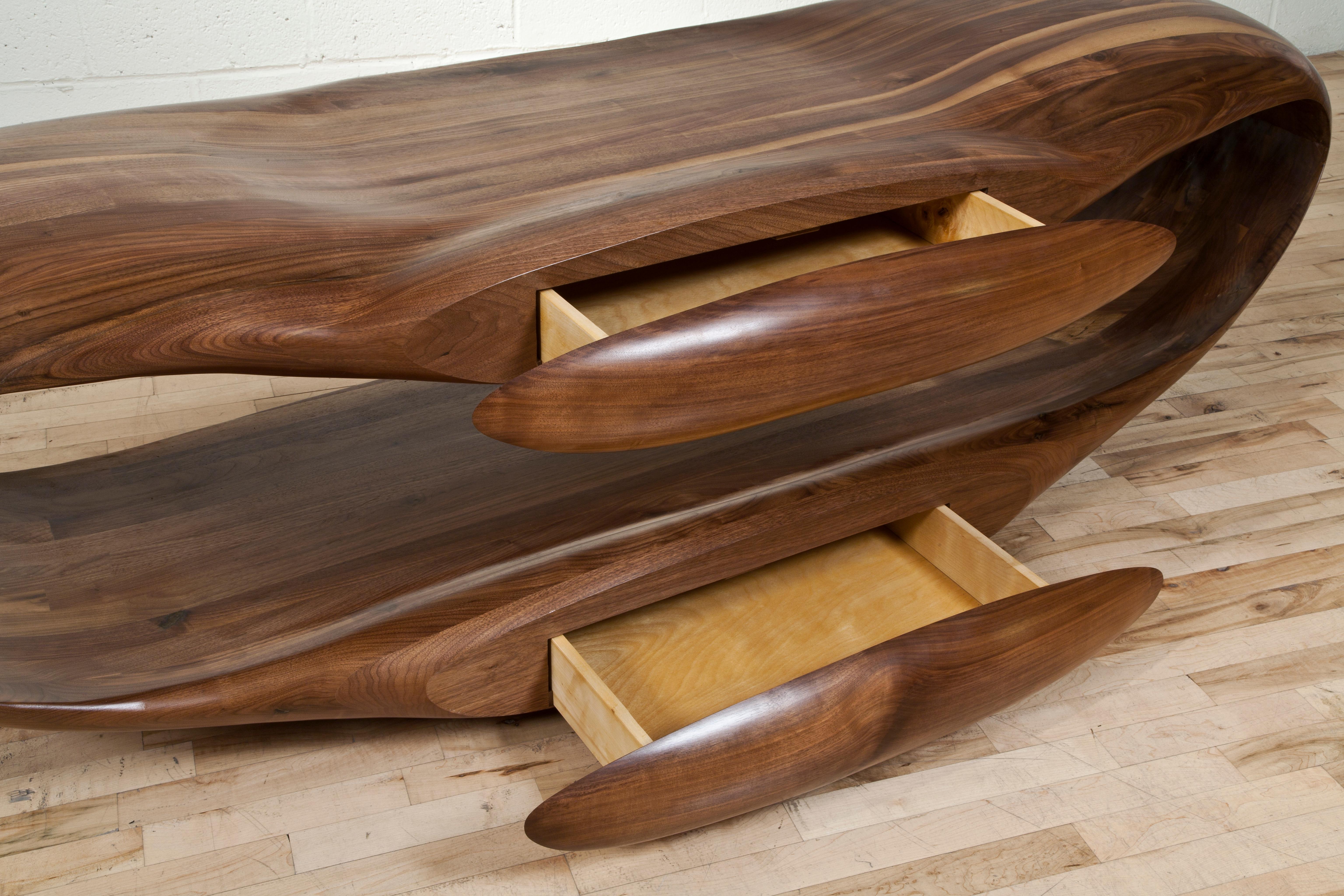 Grand Soir Television Stand in Sculpted Black Walnut by Gildas Berthelot In New Condition In Geneve, CH