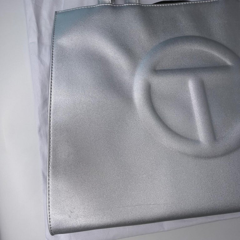Telfar Medium Silver Shopping Bag at 1stDibs  medium silver telfar bag,  silver telfar bag medium, silver medium telfar