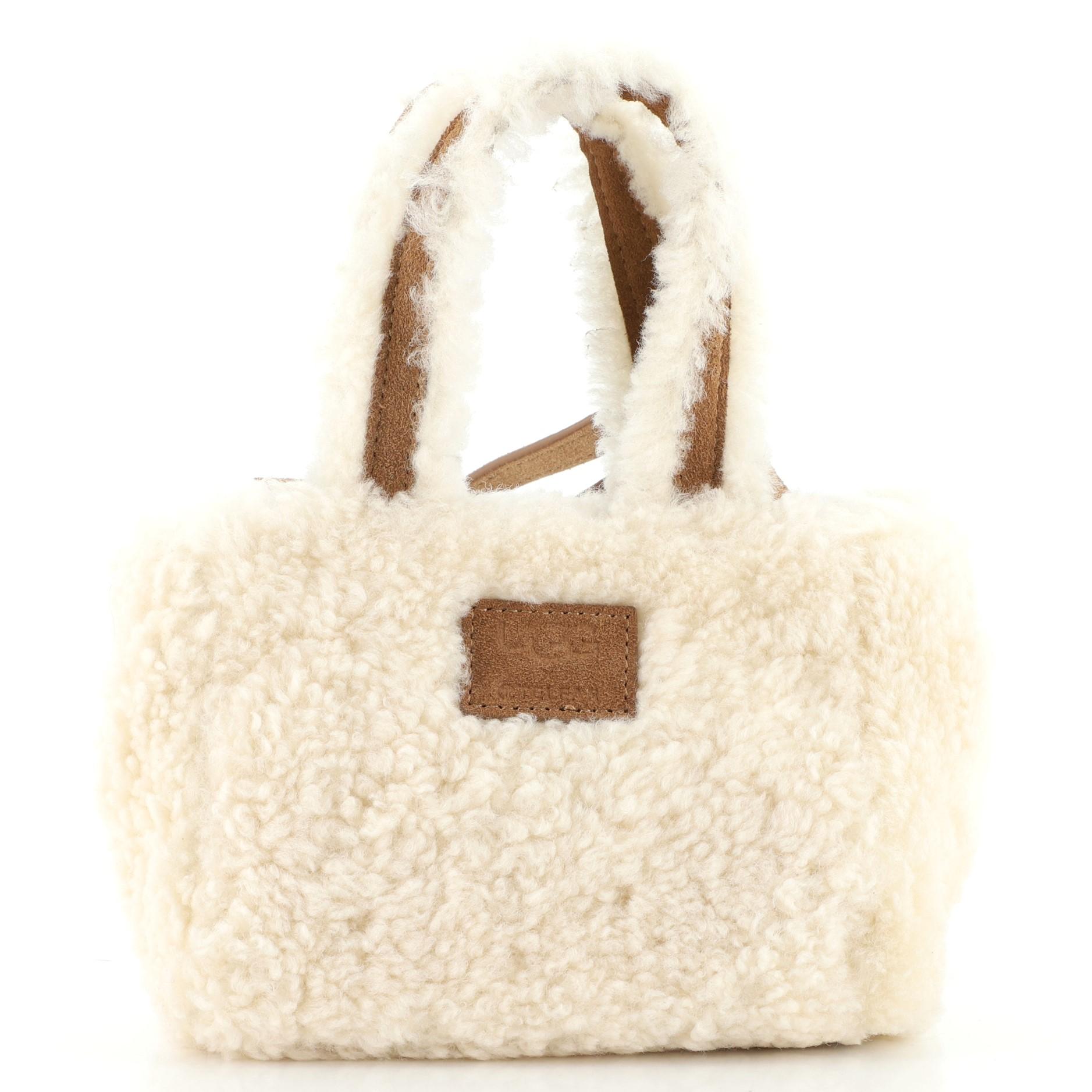 White Telfar UGG Reverse Shopping Tote Shearling and Suede Small