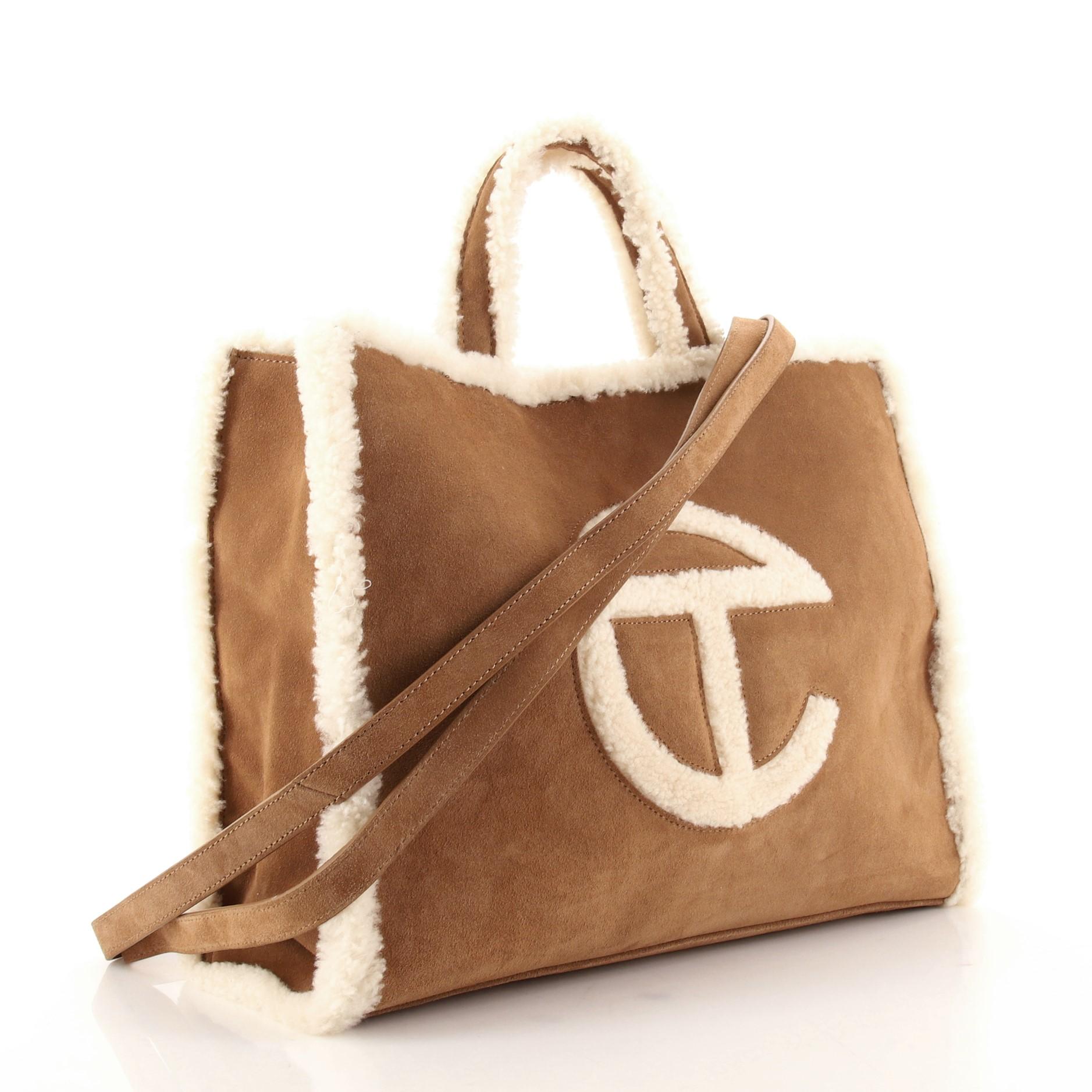 Brown Telfar UGG Shopping Tote Suede with Shearling Medium