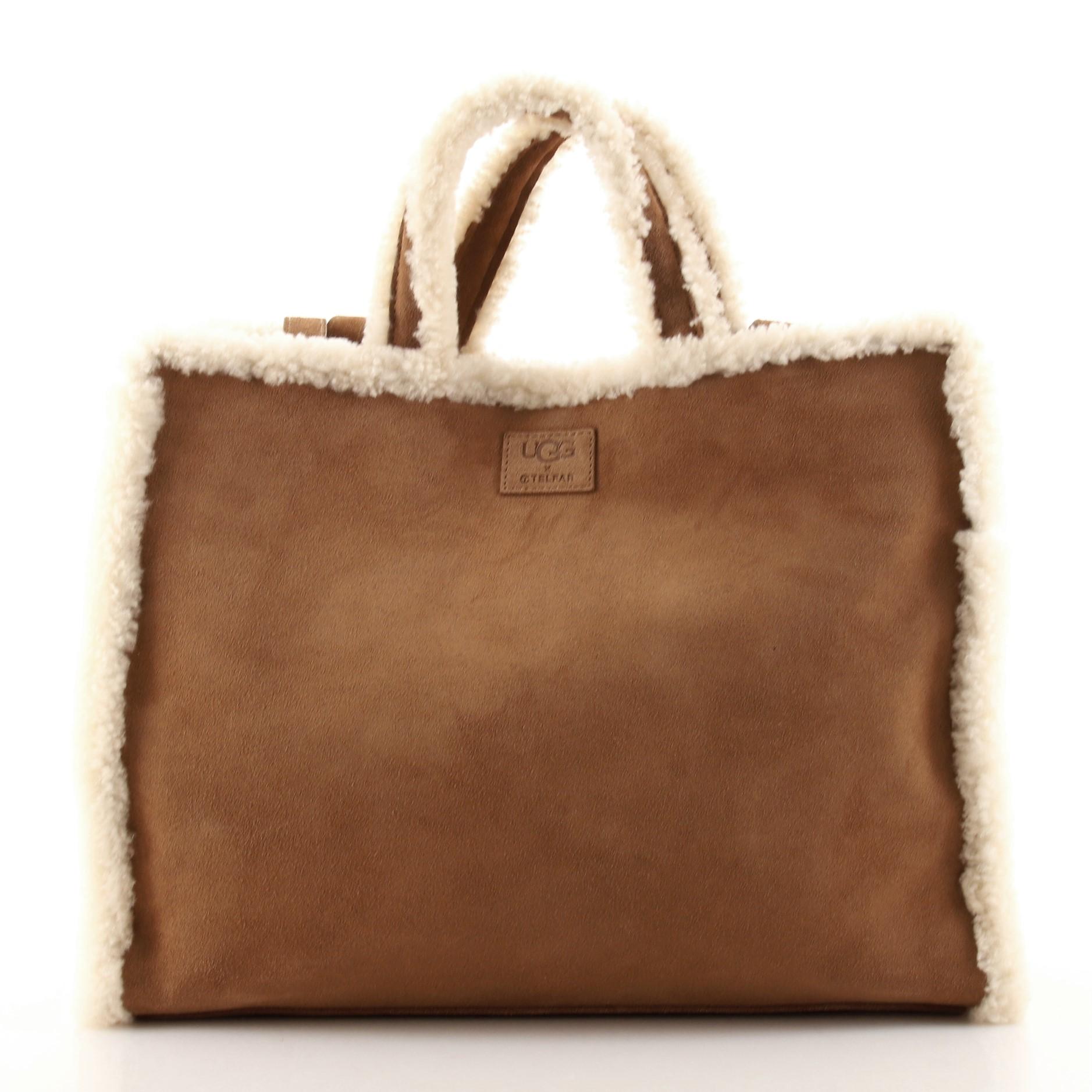 Telfar UGG Shopping Tote Suede with Shearling Medium In Good Condition In NY, NY