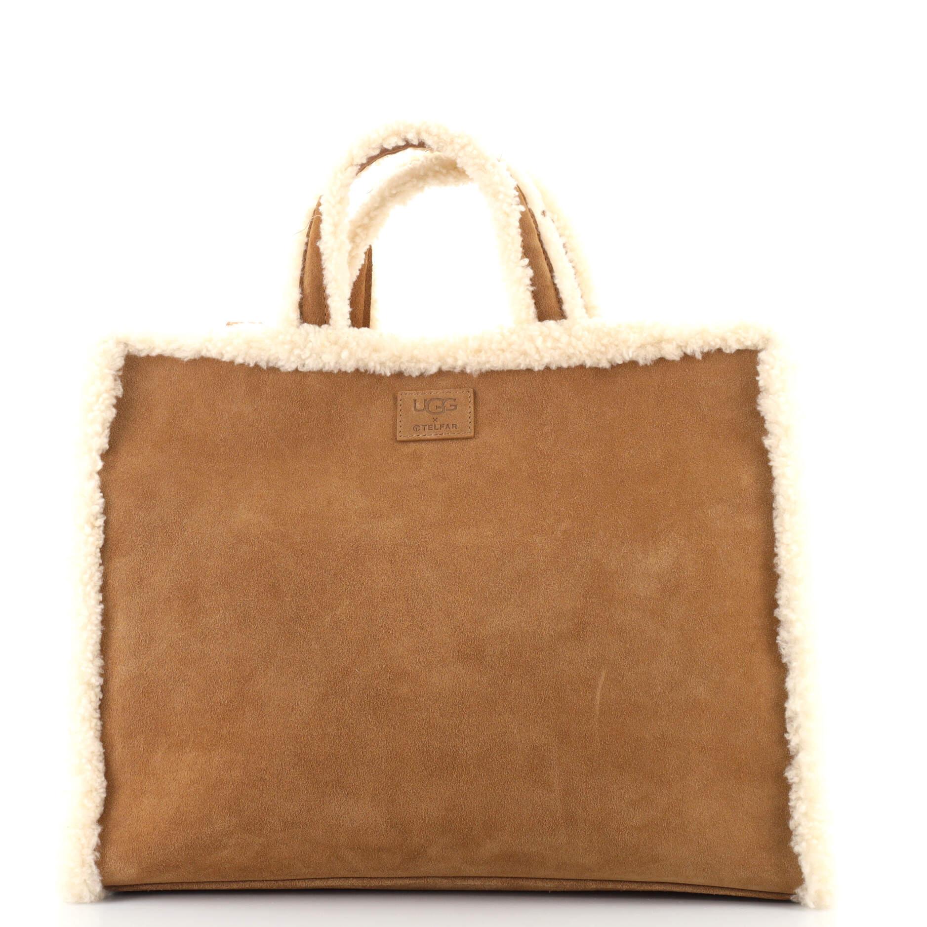 Brown Telfar UGG Shopping Tote Suede with Shearling Medium