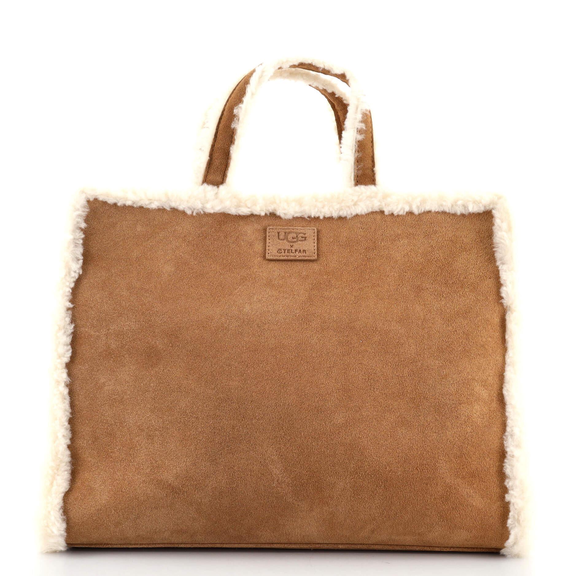 Brown Telfar UGG Shopping Tote Suede with Shearling Medium