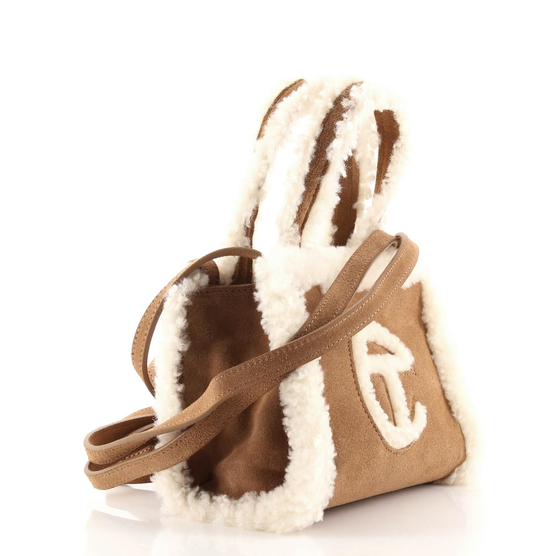 Beige Telfar UGG Shopping Tote Suede with Shearling Small