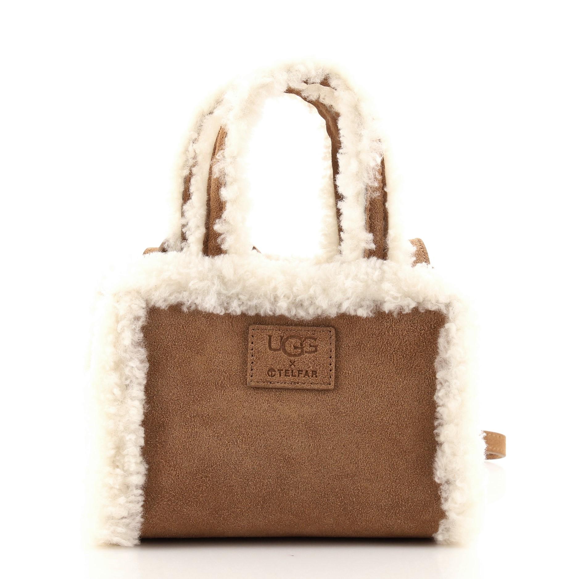 Telfar UGG Shopping Tote Suede with Shearling Small In Good Condition In NY, NY