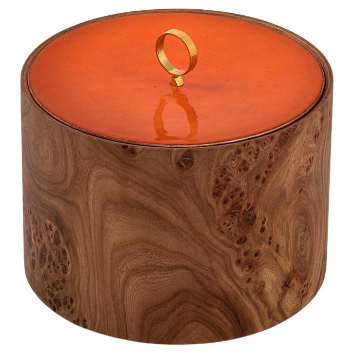 Telia, caja de raíz de olmo, tapa de cobre esmaltado de doble cara con pomo de latón
