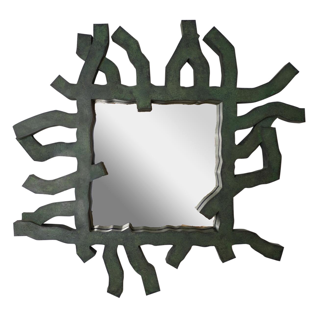 TELL ME MIRROR, specchio in zinco con patina in bronzo verde di Yves Pagart, 2025 in vendita
