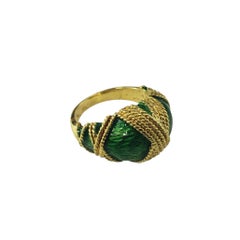 Tellem & Co. 18 Karat Yellow Gold Green Enamel Dome Ring Size 6 #22705
