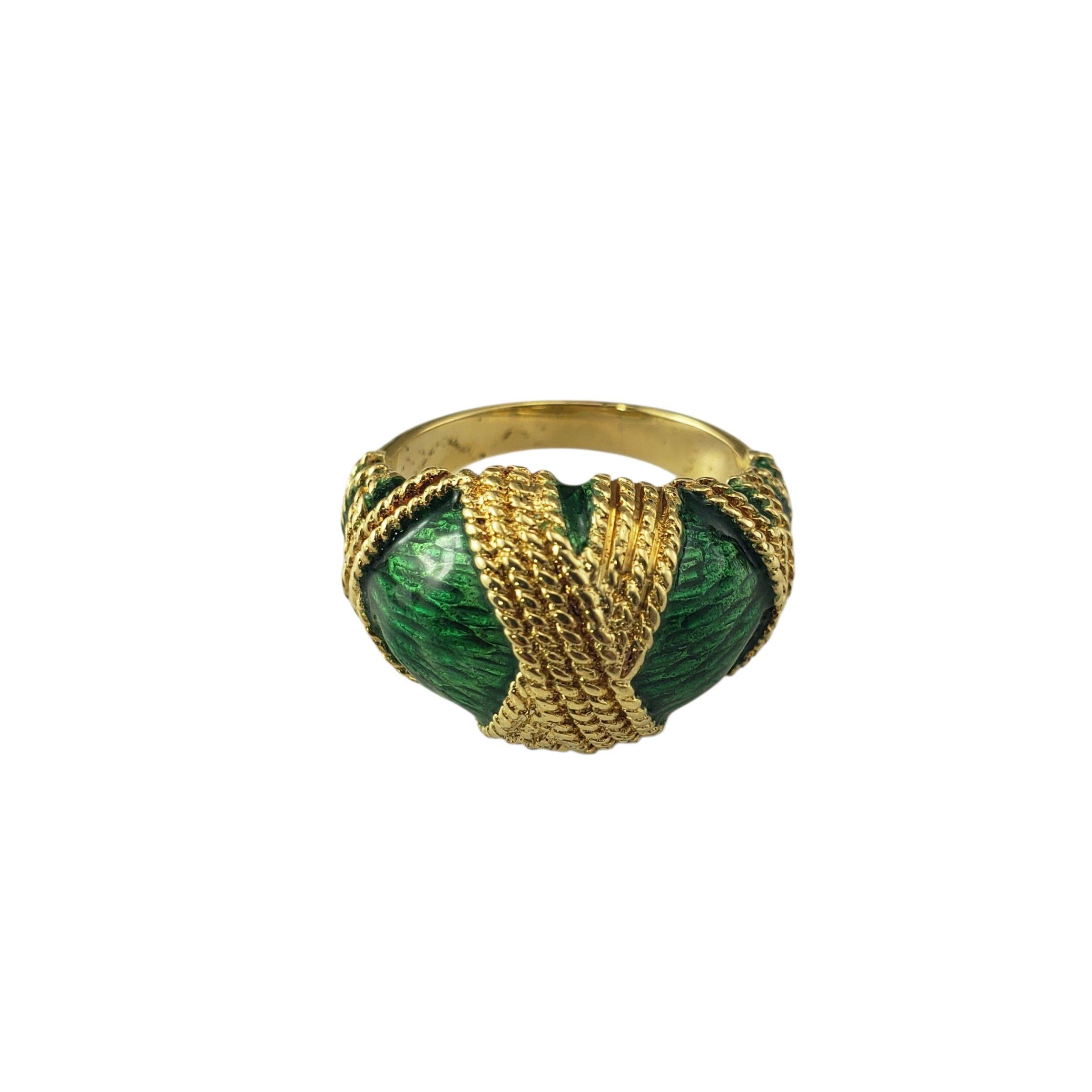 Tellem & Co. 18 Karat Yellow Gold Green Enamel Dome Ring Size 6 #22705 In Good Condition For Sale In Washington Depot, CT