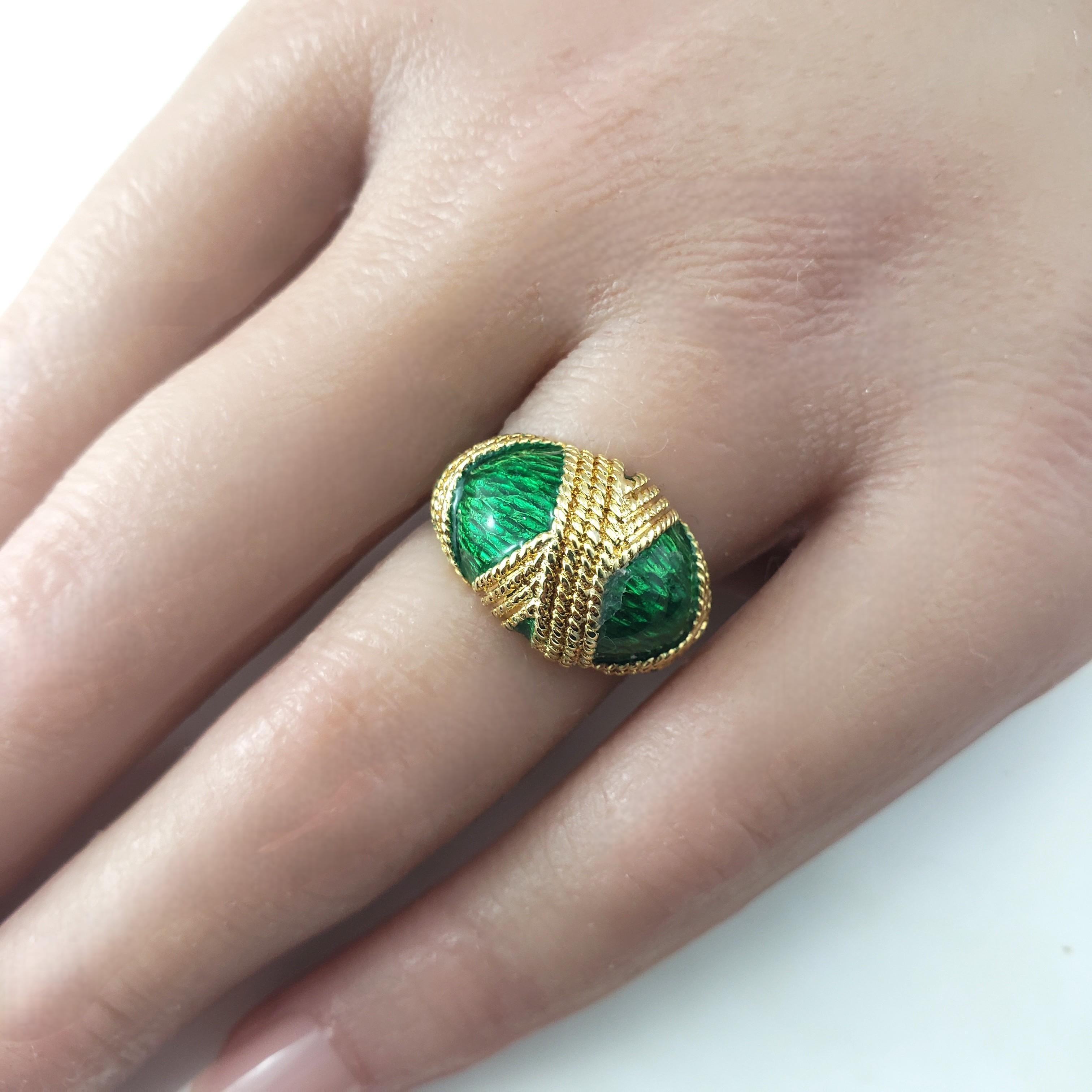 Tellem & Co. 18 Karat Yellow Gold Green Enamel Dome Ring Size 6 #22705 For Sale 4