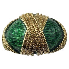 Tellem & Co. 18 Karat Yellow Gold Green Enamel Dome Ring Size 6 #22705