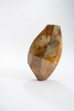 Earthy Tones, Organic Faceted Wood & Silk Contemporary Sculptural Vase by Awaré