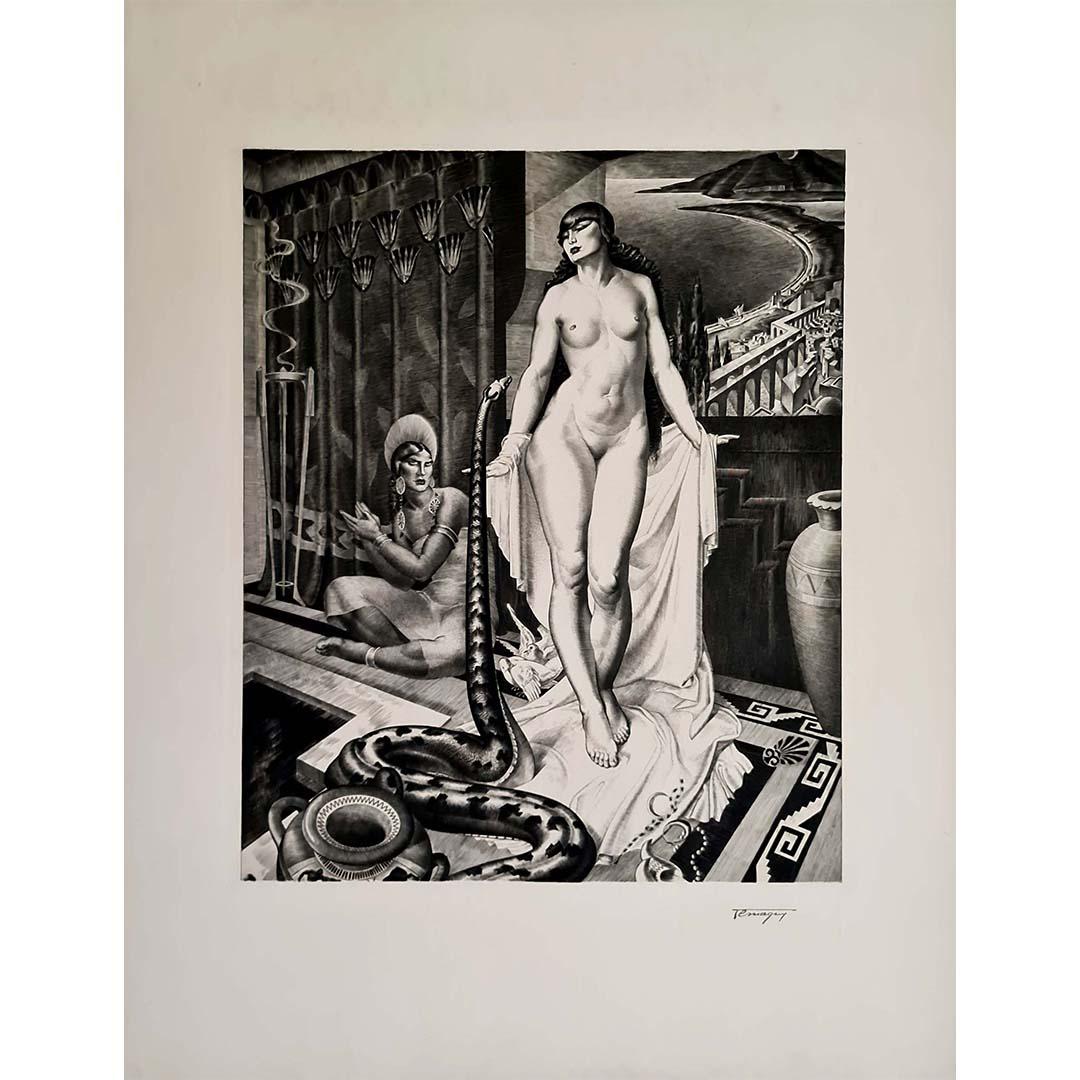 An exotic art deco engraving The Snake Charmer - Art Deco Print by Temaguy