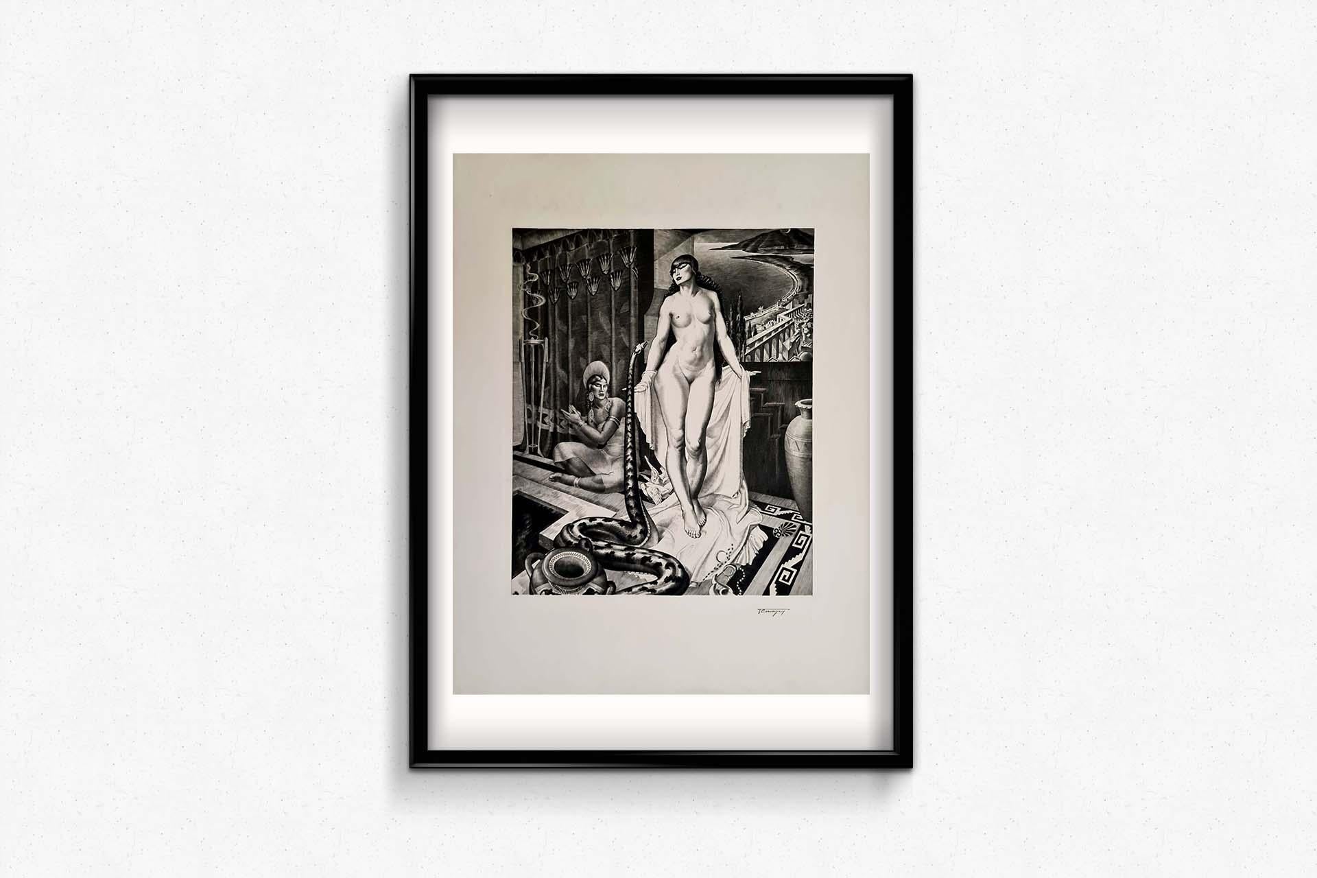 An exotic art deco engraving The Snake Charmer For Sale 1