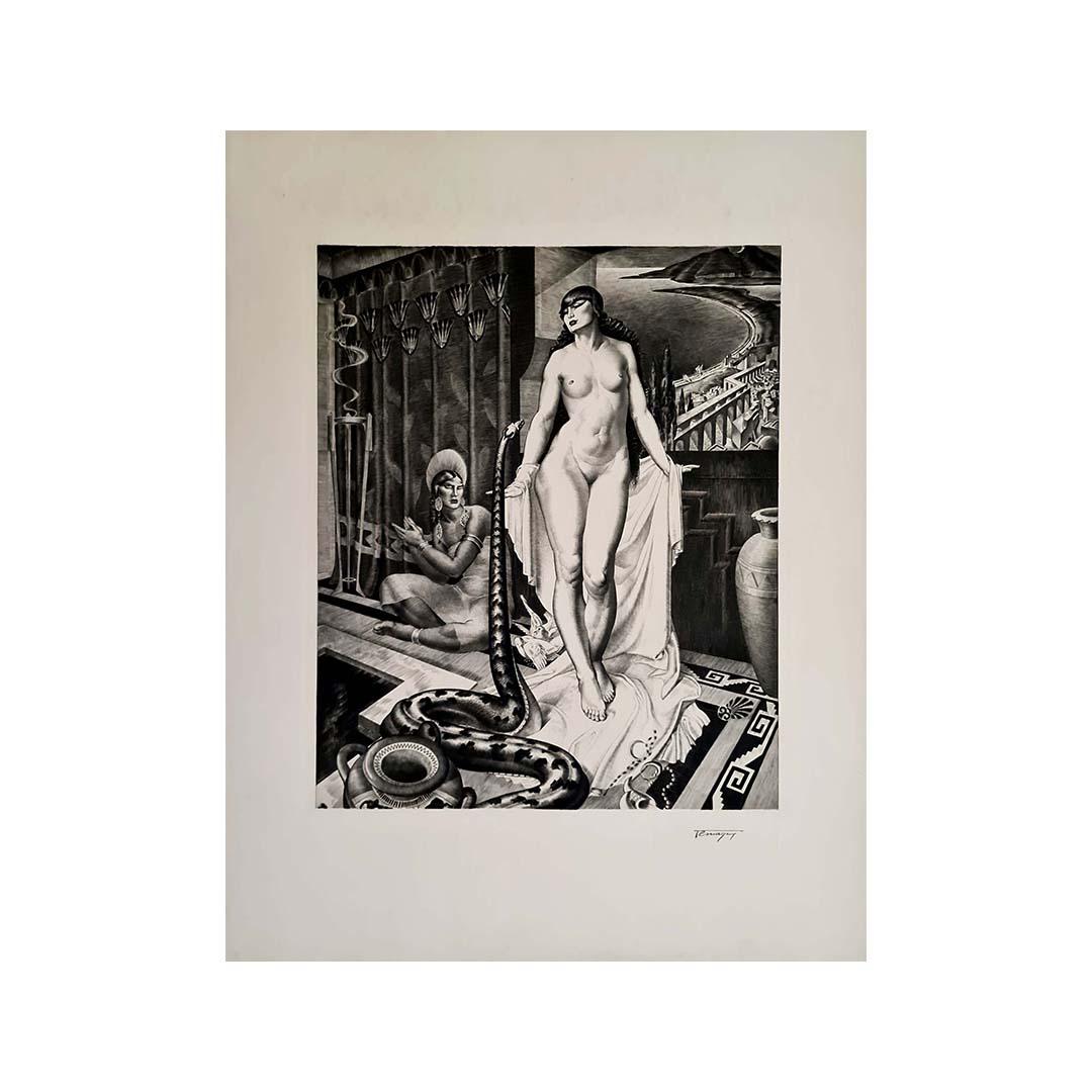 An exotic art deco engraving The Snake Charmer - Print by Temaguy