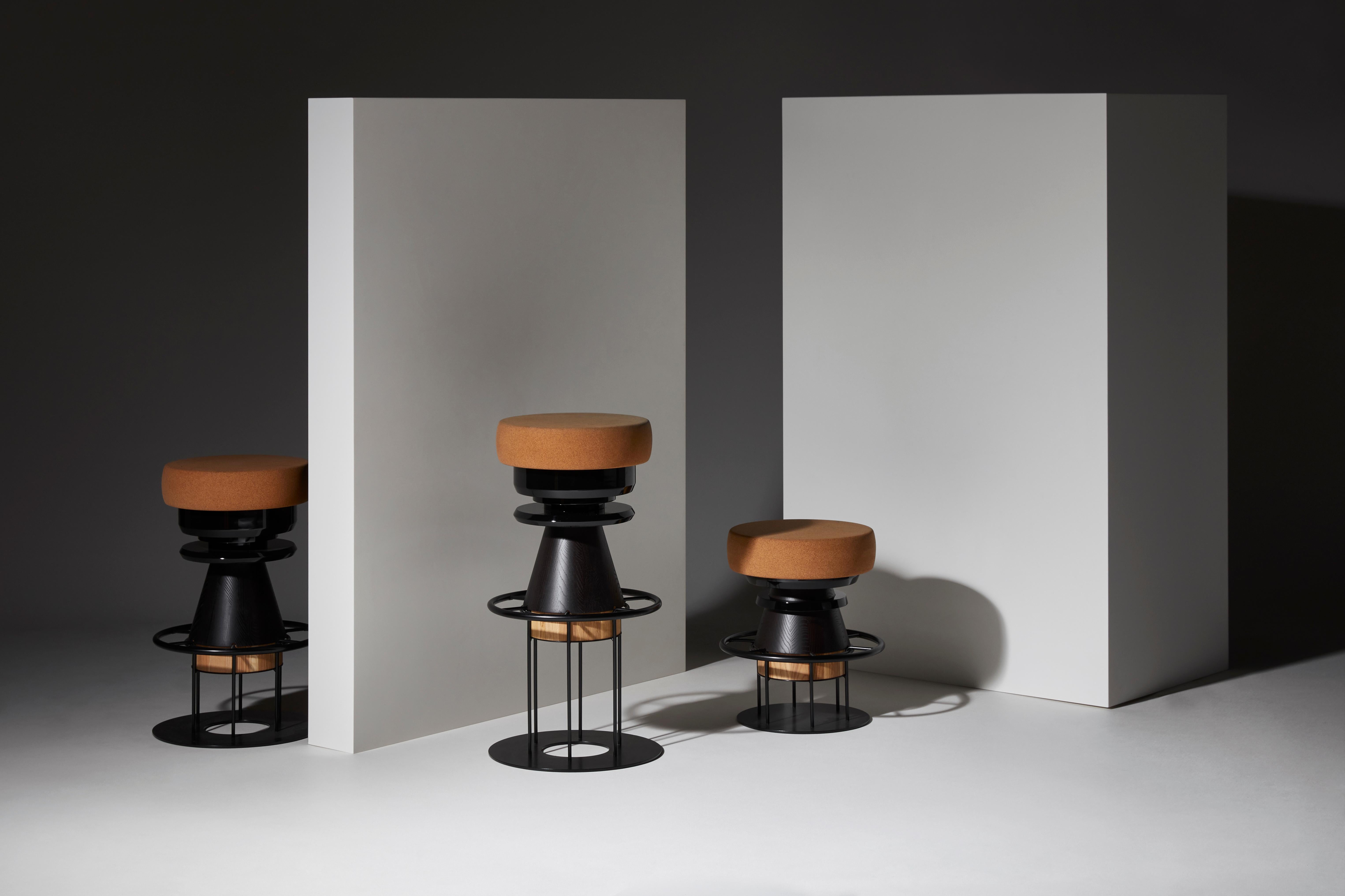 Modern Tembo Stool, Shades of Black by Note Design Studio for La Chance For Sale